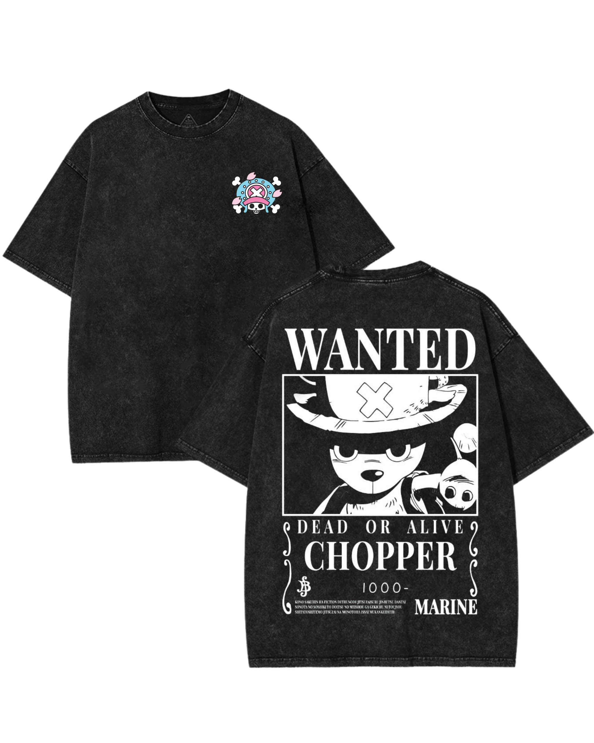Chopper Wanted Poster Anime One Piece Washed T-Shirt Cotton Graphic