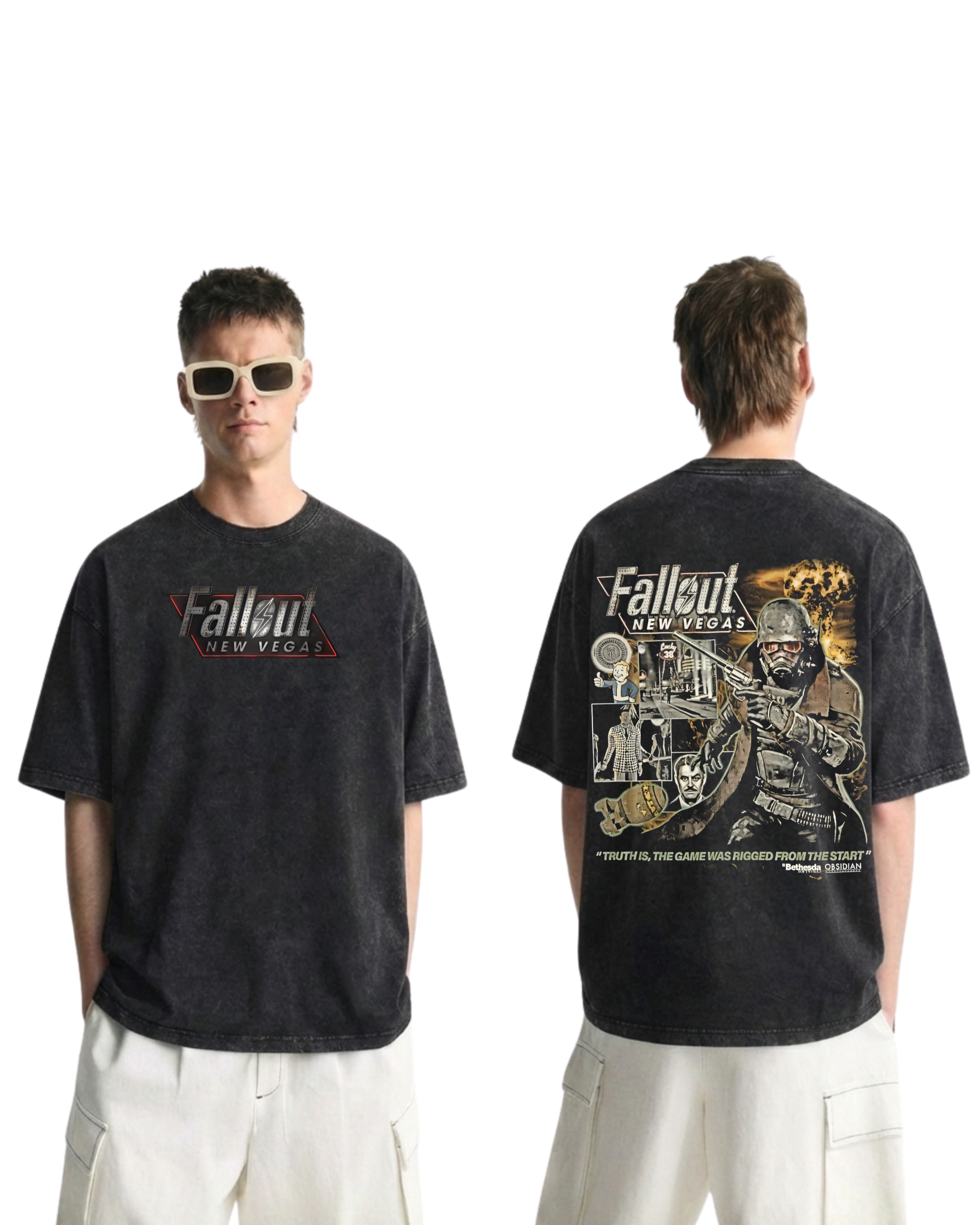 Fallout New Vegas Wash T-Shirt Graphic Game Streetwear v1