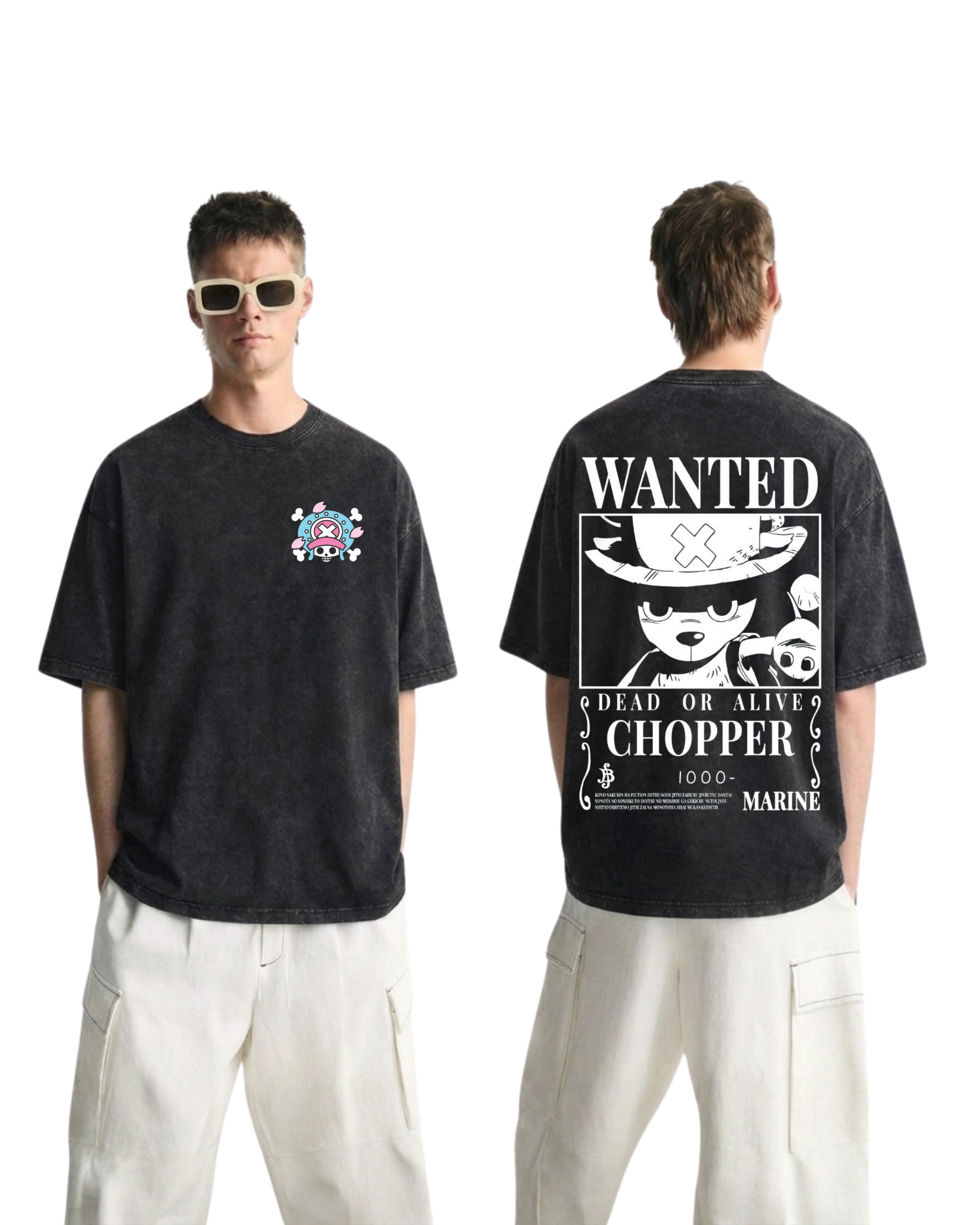 Chopper Wanted Poster Anime One Piece Washed T-Shirt Cotton Graphic