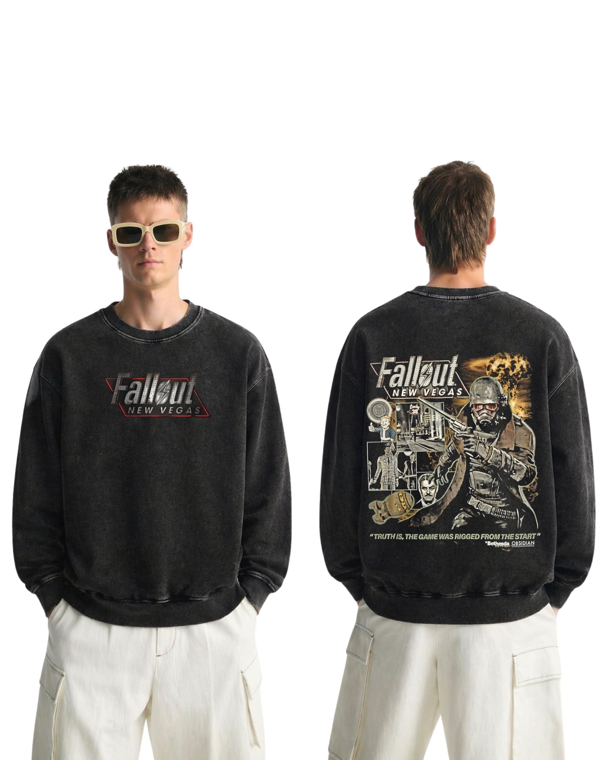 Fallout New Vegas Wash Sweatshirt Graphic Game Streetwear v1