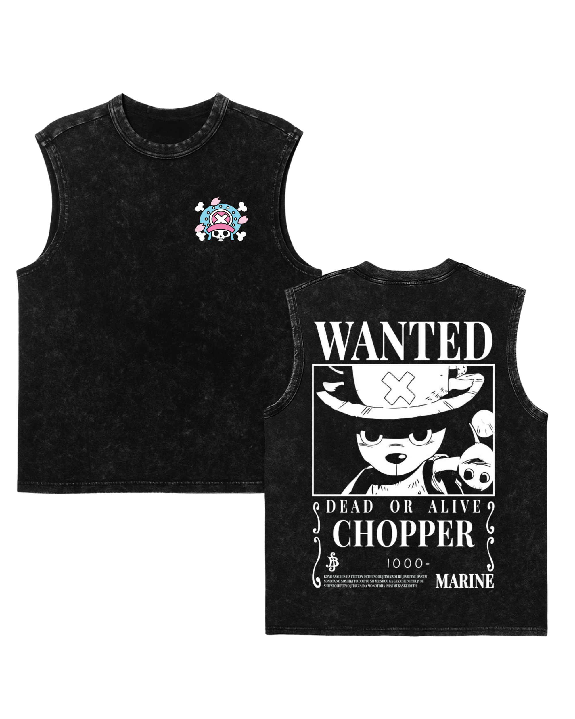 Chopper Wanted Poster Anime One Piece Washed Tanktop Cotton Graphic