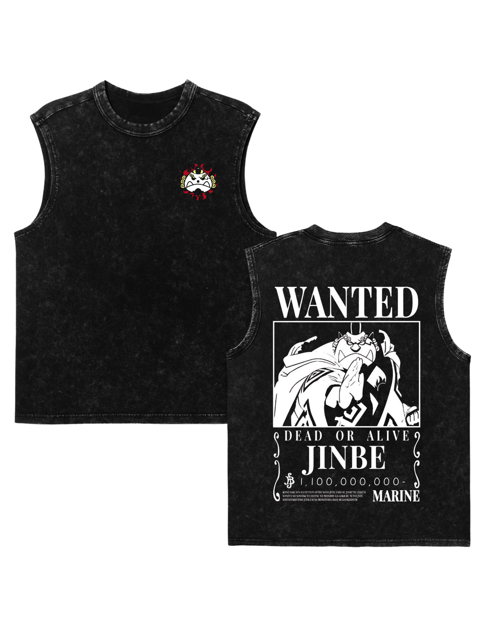 Jinbei Wanted Poster Anime One Piece Washed Tanktop Cotton Graphic