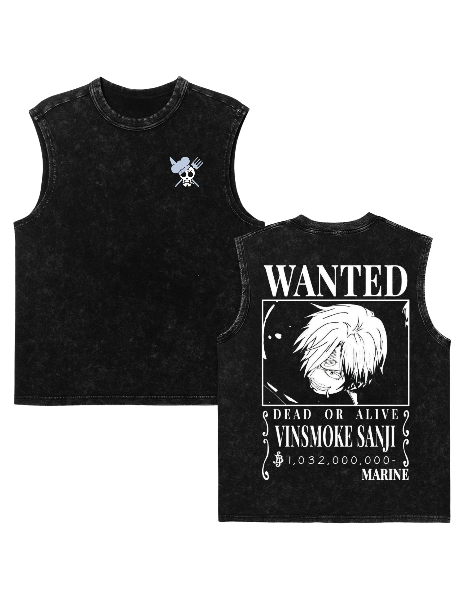 Sanji Wanted Poster Anime One Piece Washed Tanktop Cotton Graphic