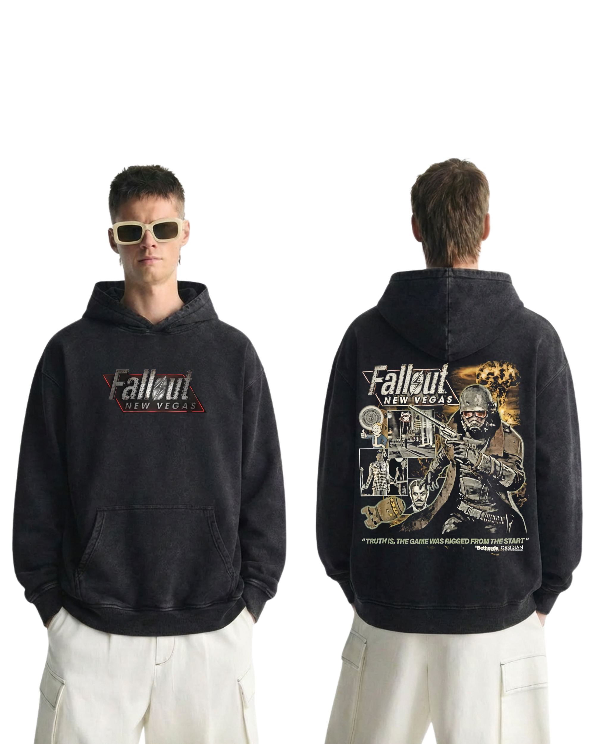 Fallout New Vegas Wash Hoodie Graphic Game Streetwear v1