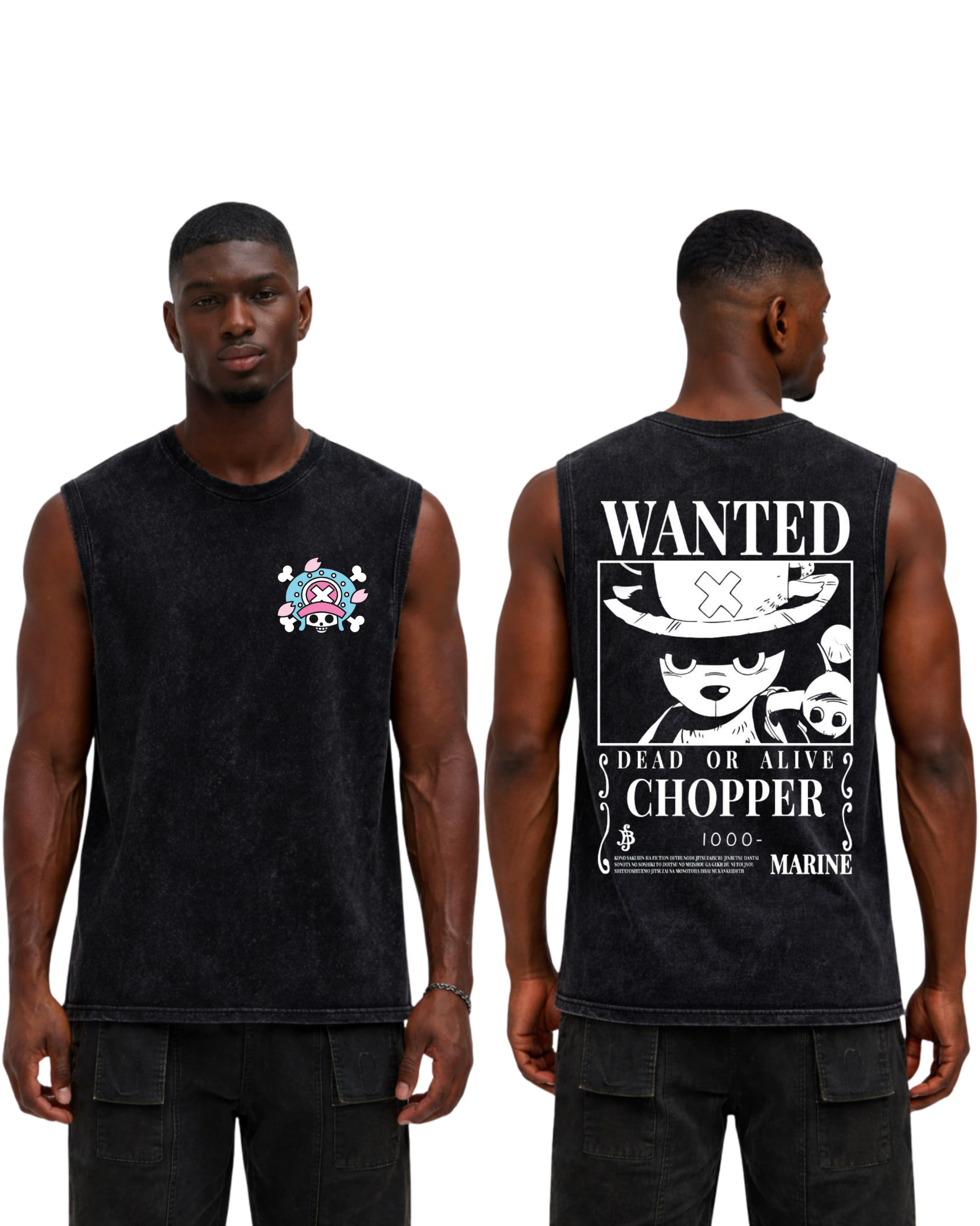 Chopper Wanted Poster Anime One Piece Washed Tanktop Cotton Graphic