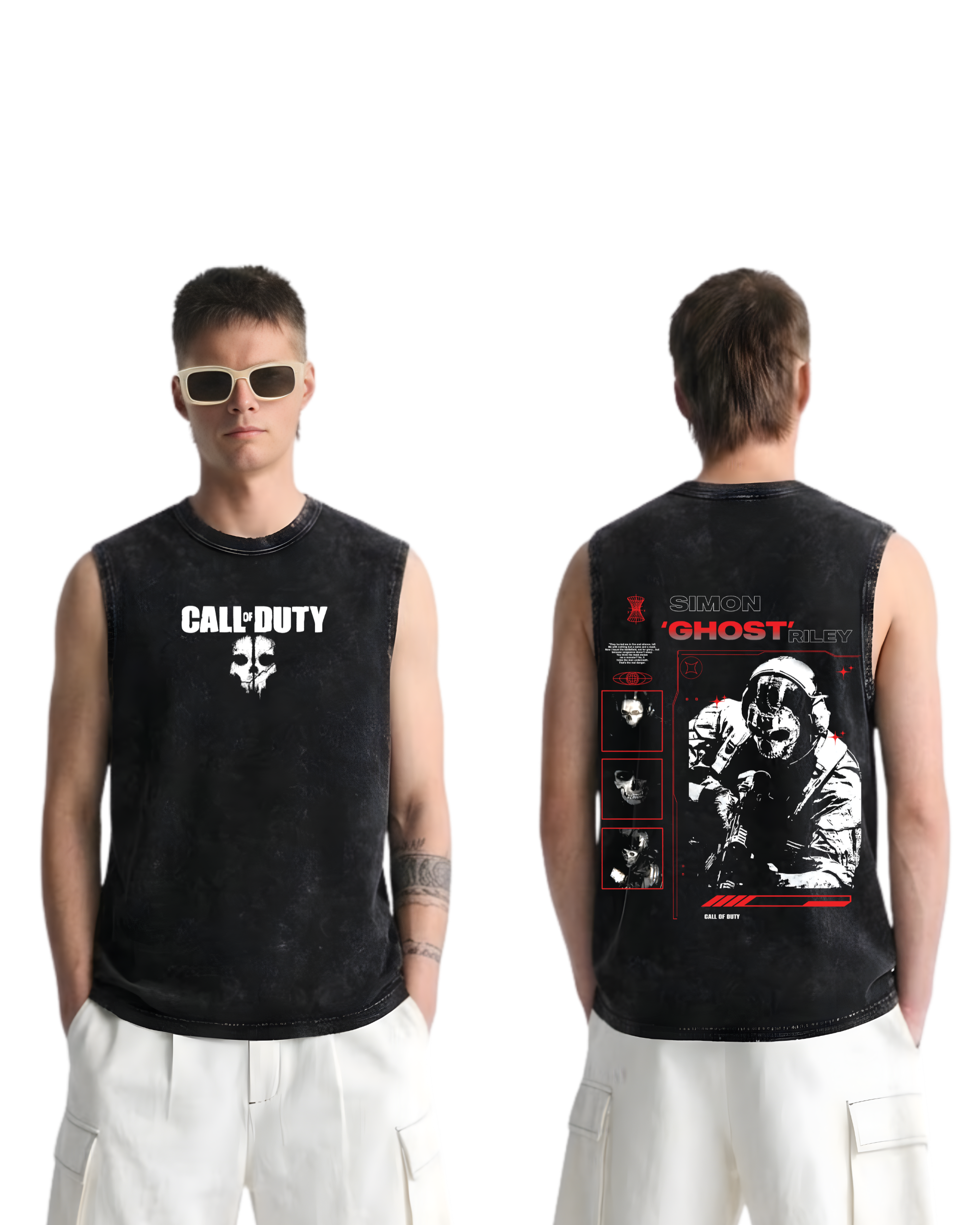Simon Ghost Riley Call of Duty Wash Tank Top Graphic Game Streetwear v1