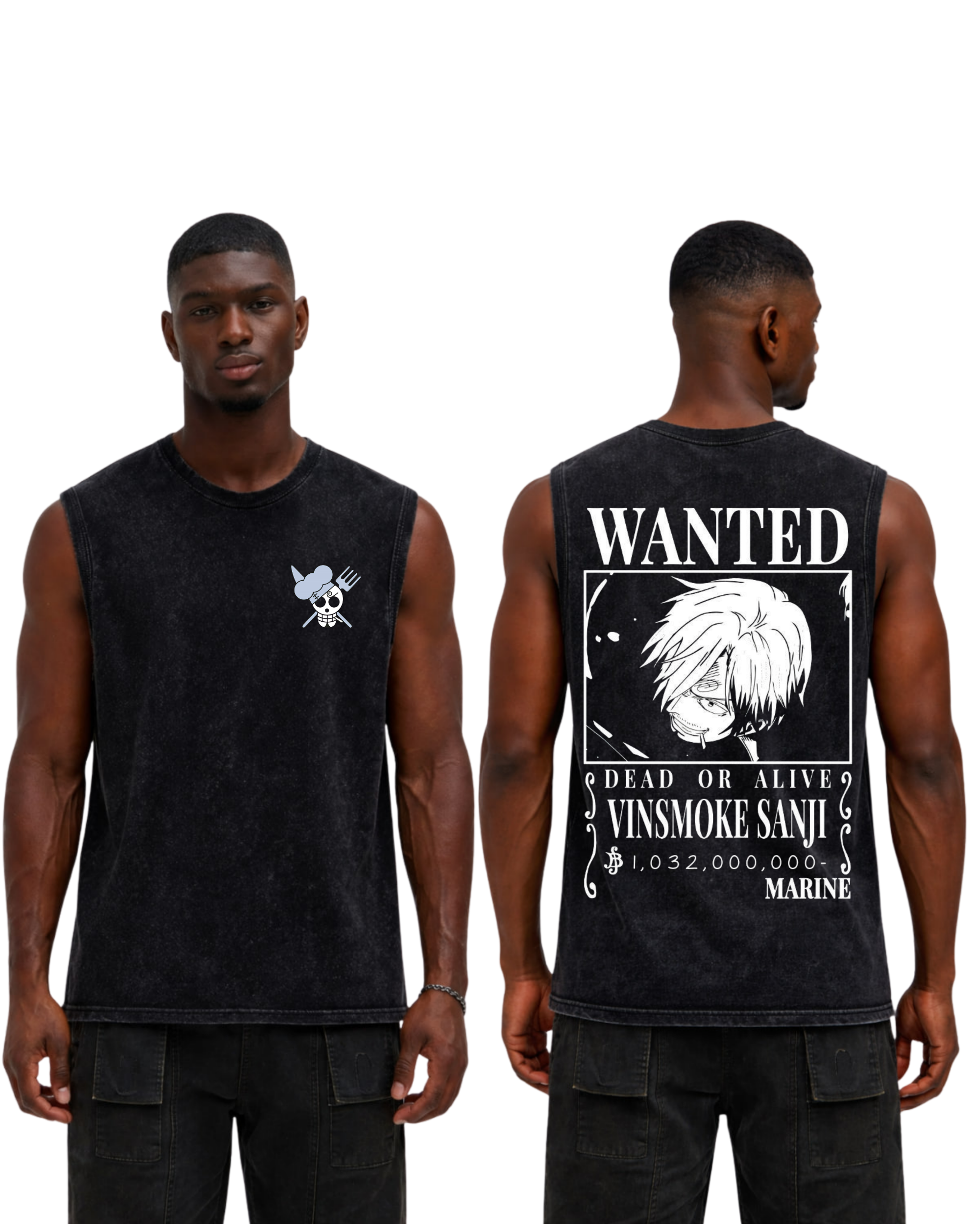 Sanji Wanted Poster Anime One Piece Washed Tanktop Cotton Graphic