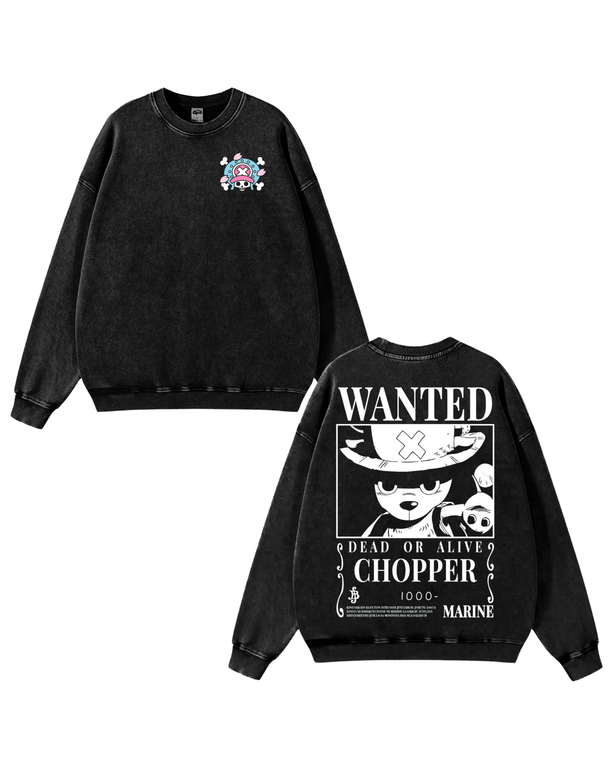 Chopper Wanted Poster Anime One Piece Washed Sweatshirt Cotton Graphic