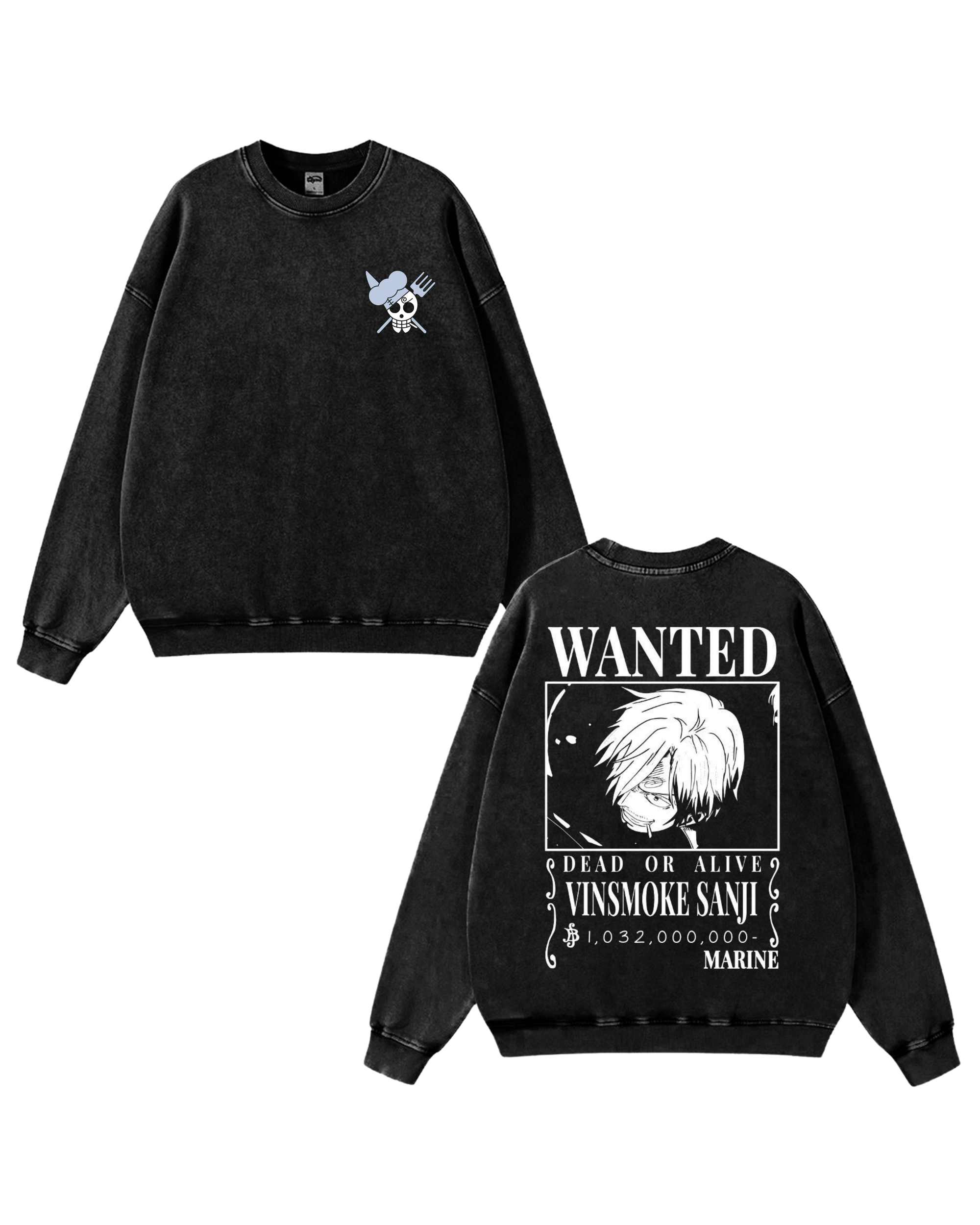 Sanji Wanted Poster Anime One Piece Washed Sweatshirt Cotton Graphic