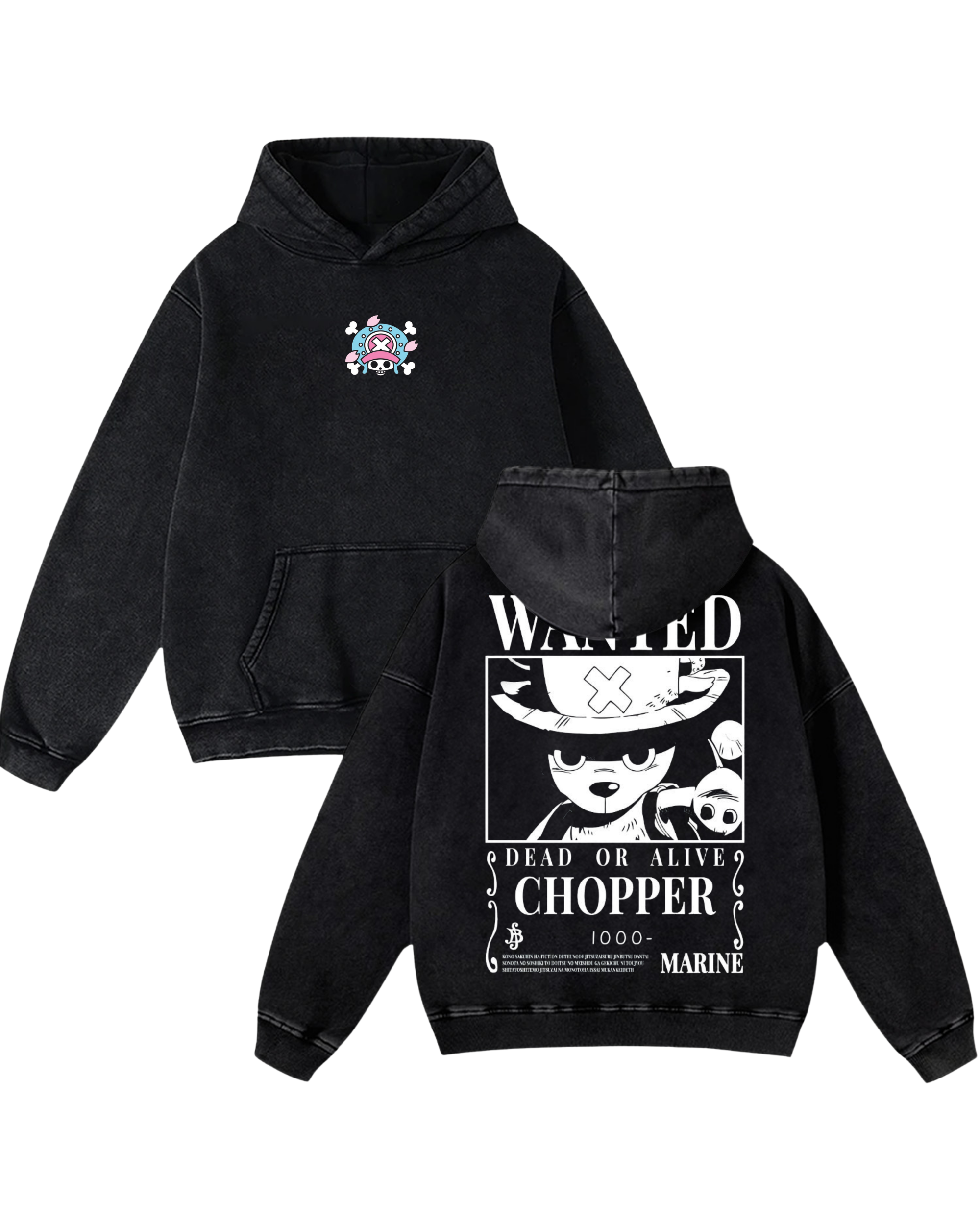 Chopper Wanted Poster Anime One Piece Washed Hoodie Cotton Graphic