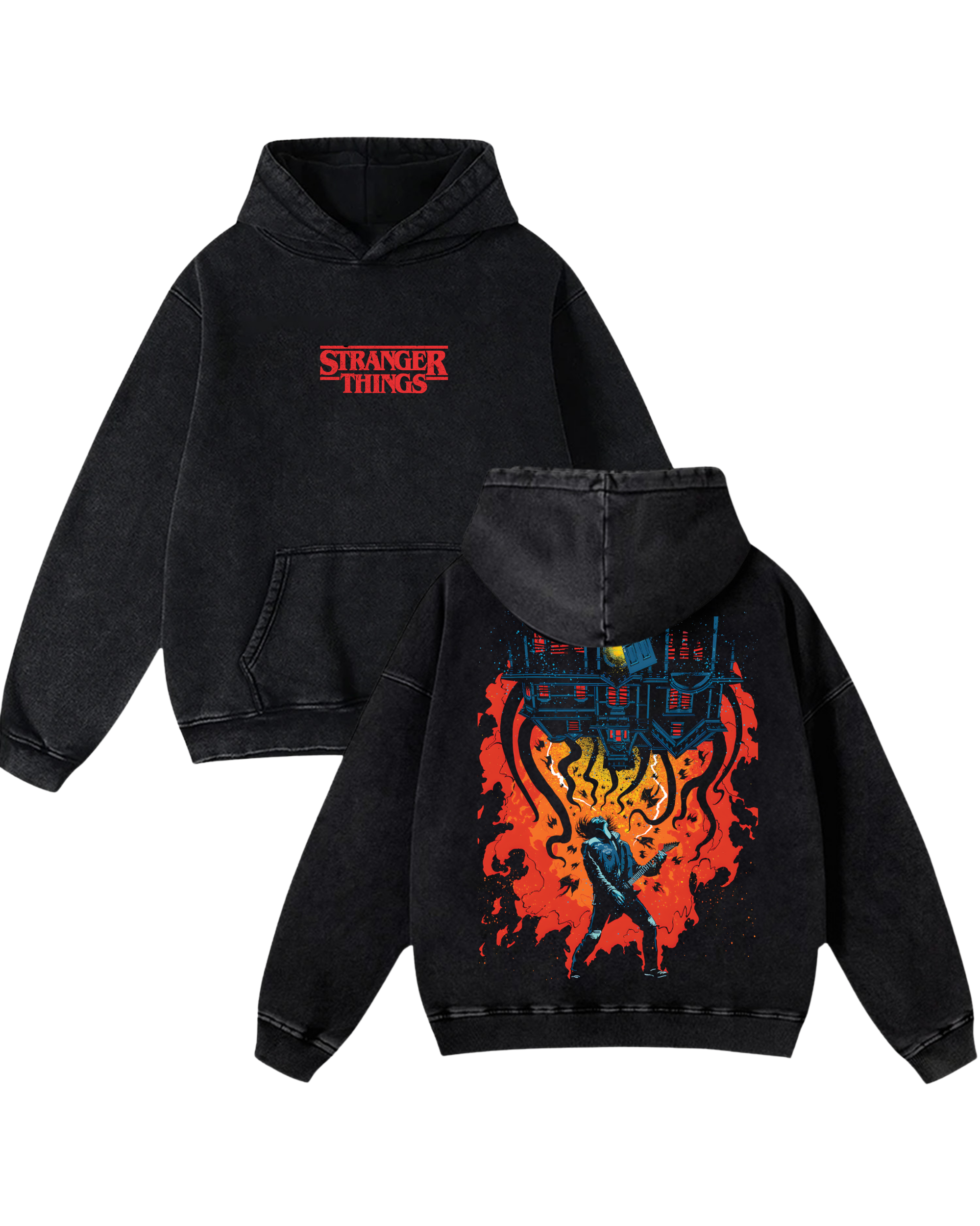 Stranger Things v2 Movie Retro Washed Hoodie Cotton Graphic