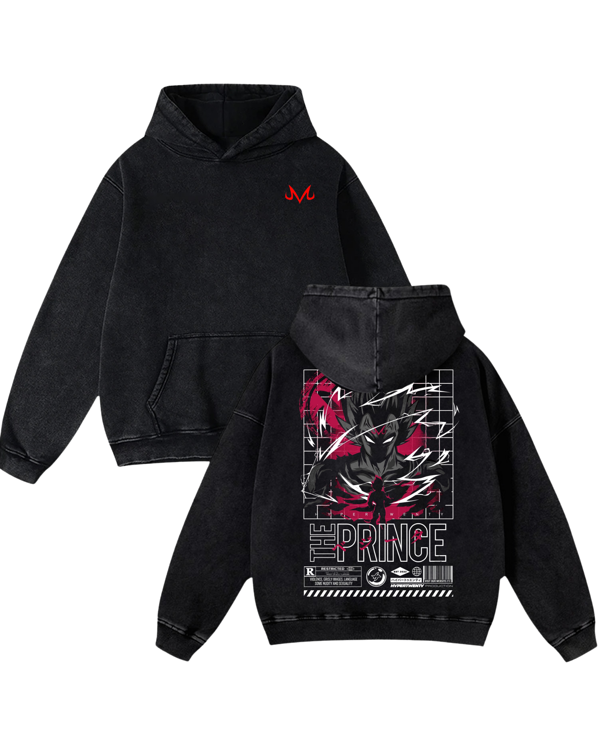 Majin Vegeta v2 Dragon Ball Z Anime Washed Hoodie Cotton Graphic