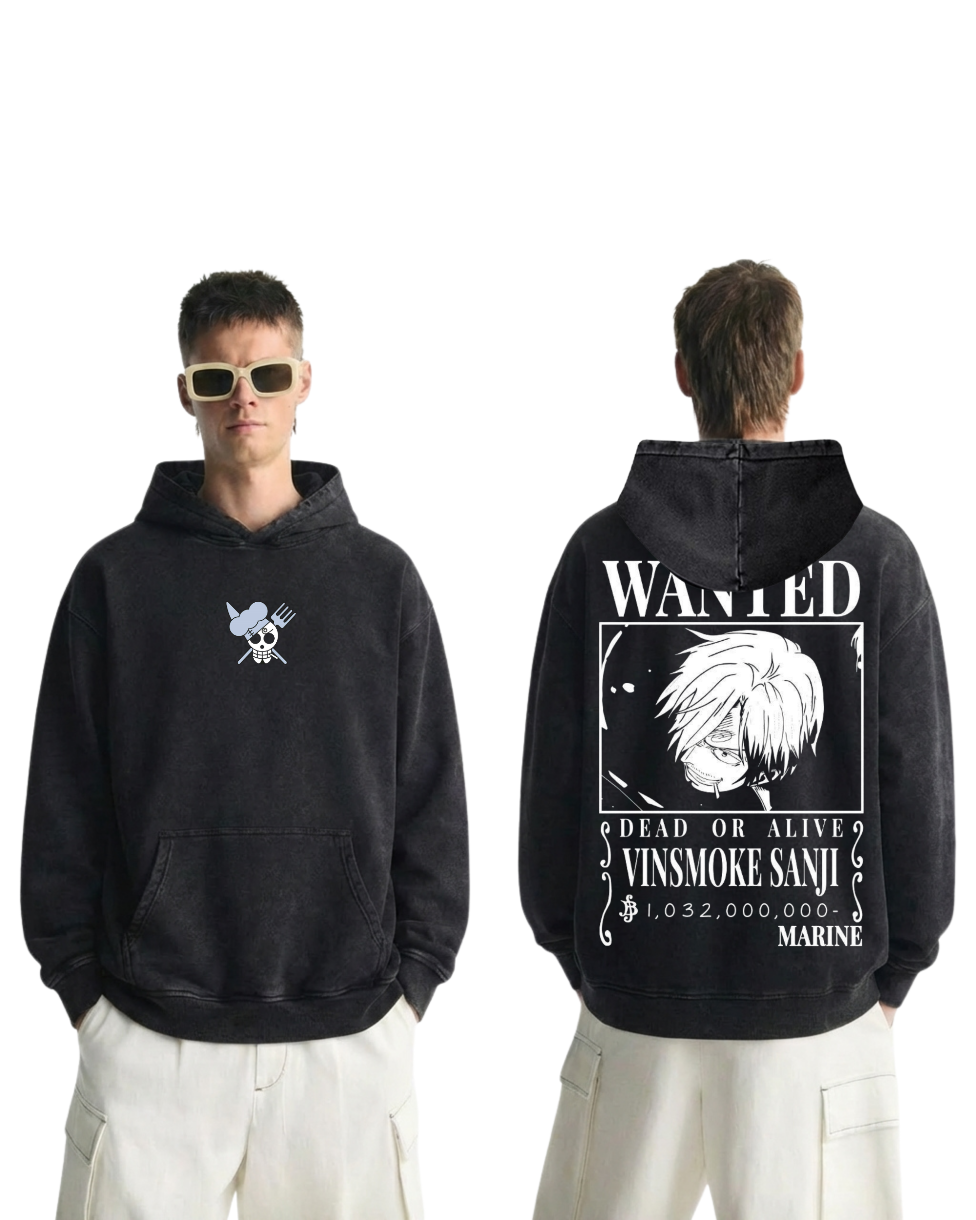 Sanji Wanted Poster Anime One Piece Washed Hoodie Cotton Graphic