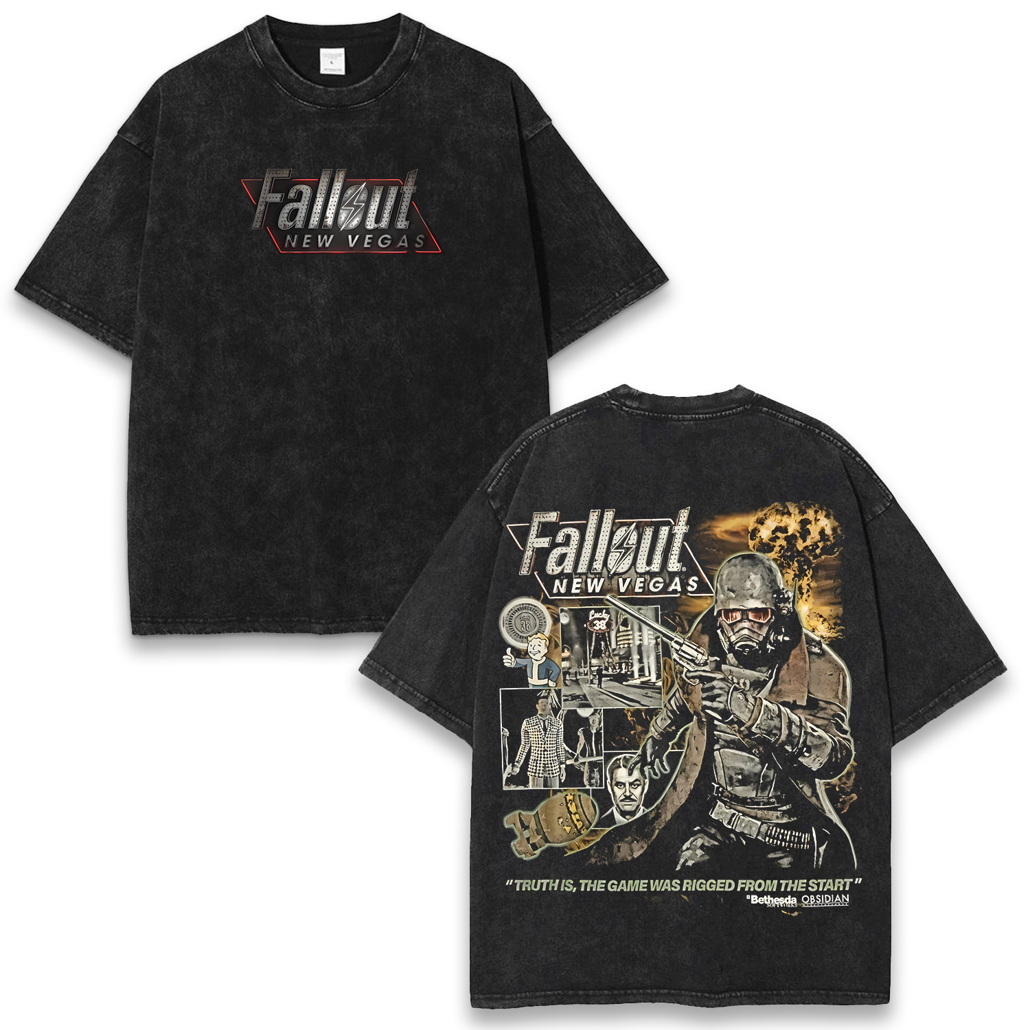 Fallout New Vegas Wash T-Shirt Graphic Game Streetwear v1