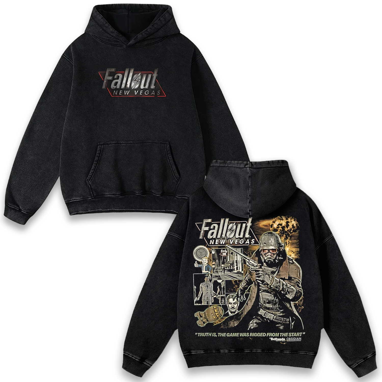 Fallout New Vegas Wash Hoodie Graphic Game Streetwear v1