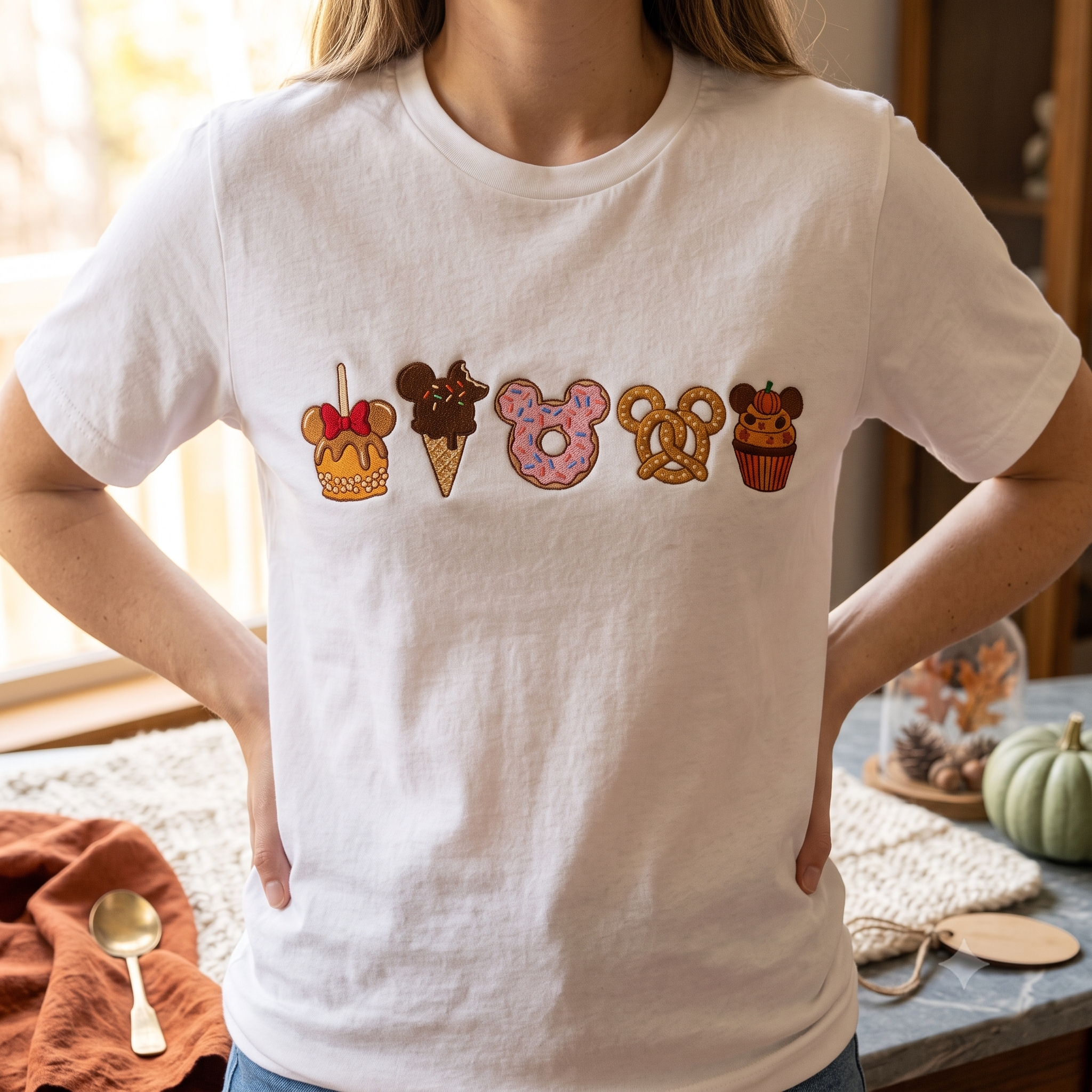 Harvest Treats T-Shirt, Embroidered Autumn Bakery Crewneck, Cozy Fall Dessert Shirt, Gift Idea