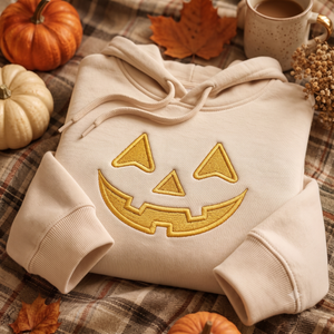 Embroidered Spooky Pumpkin Hoodies, Halloween Crewneck, Jack O Lantern Face Shirt, Black Fall Outfit, October Gift