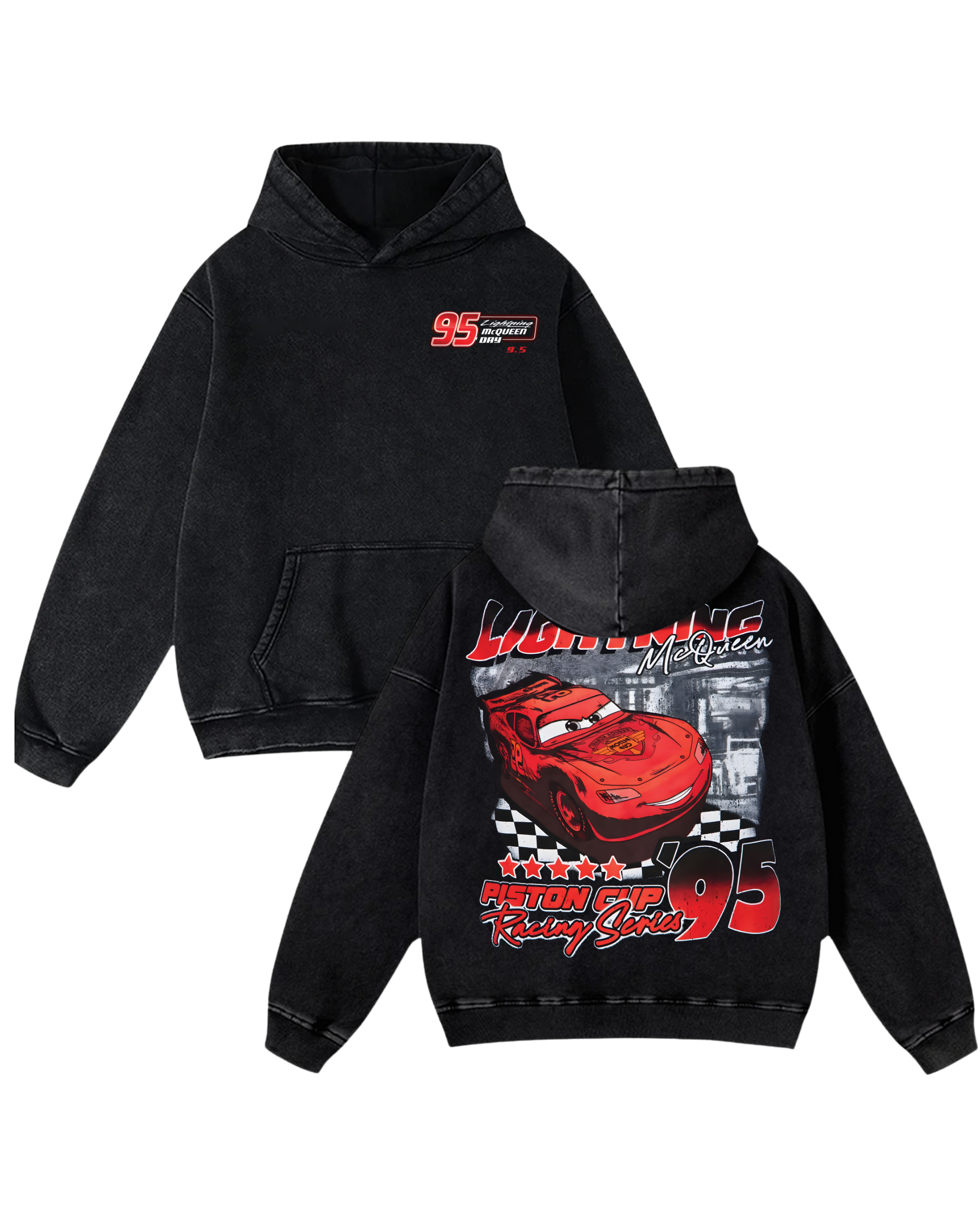Lightning McQueen Movie Cars Retro Washed Hoodie Cotton Graphic