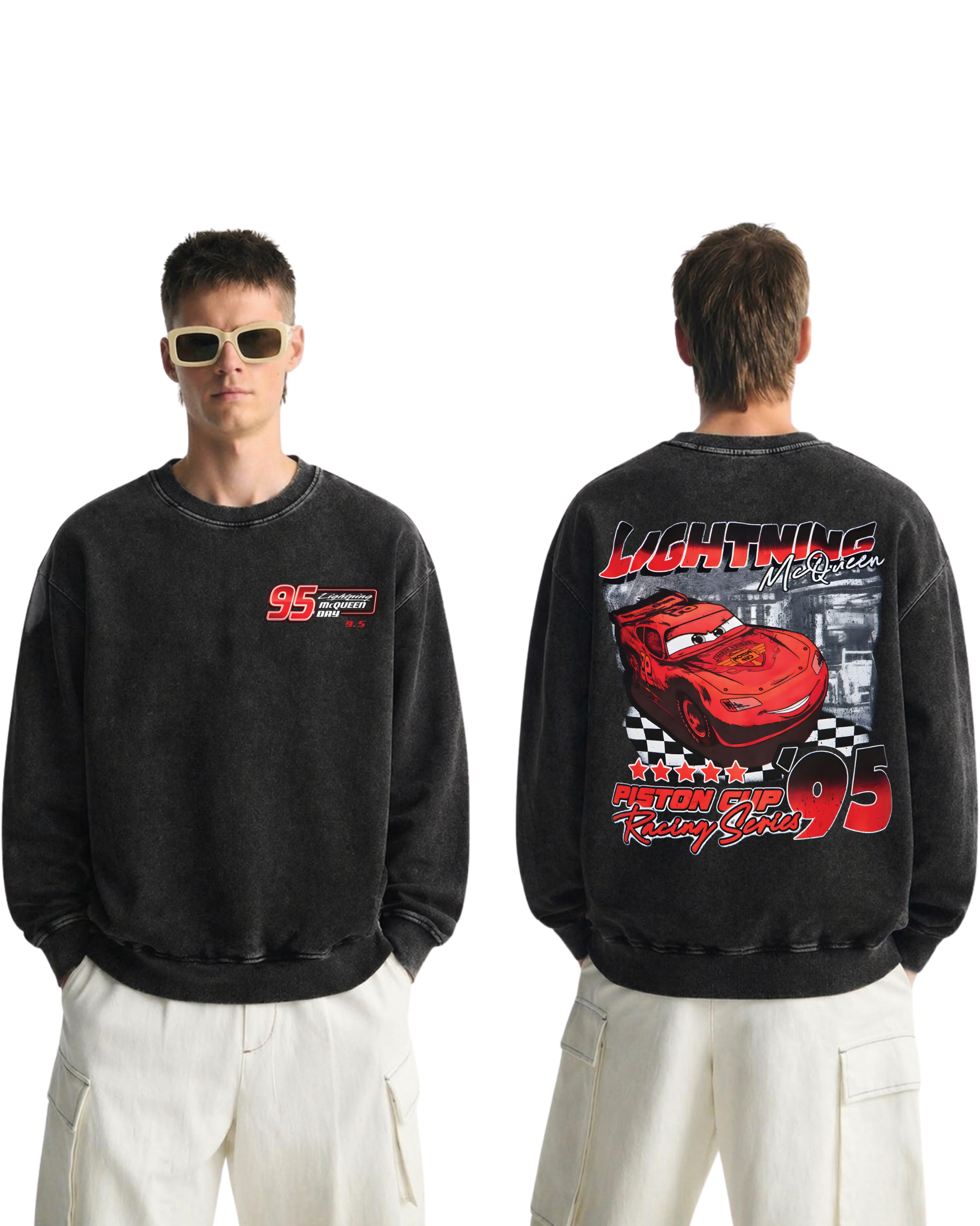 Lightning McQueen Movie Cars Retro Washed Sweatshirt Cotton Graphic