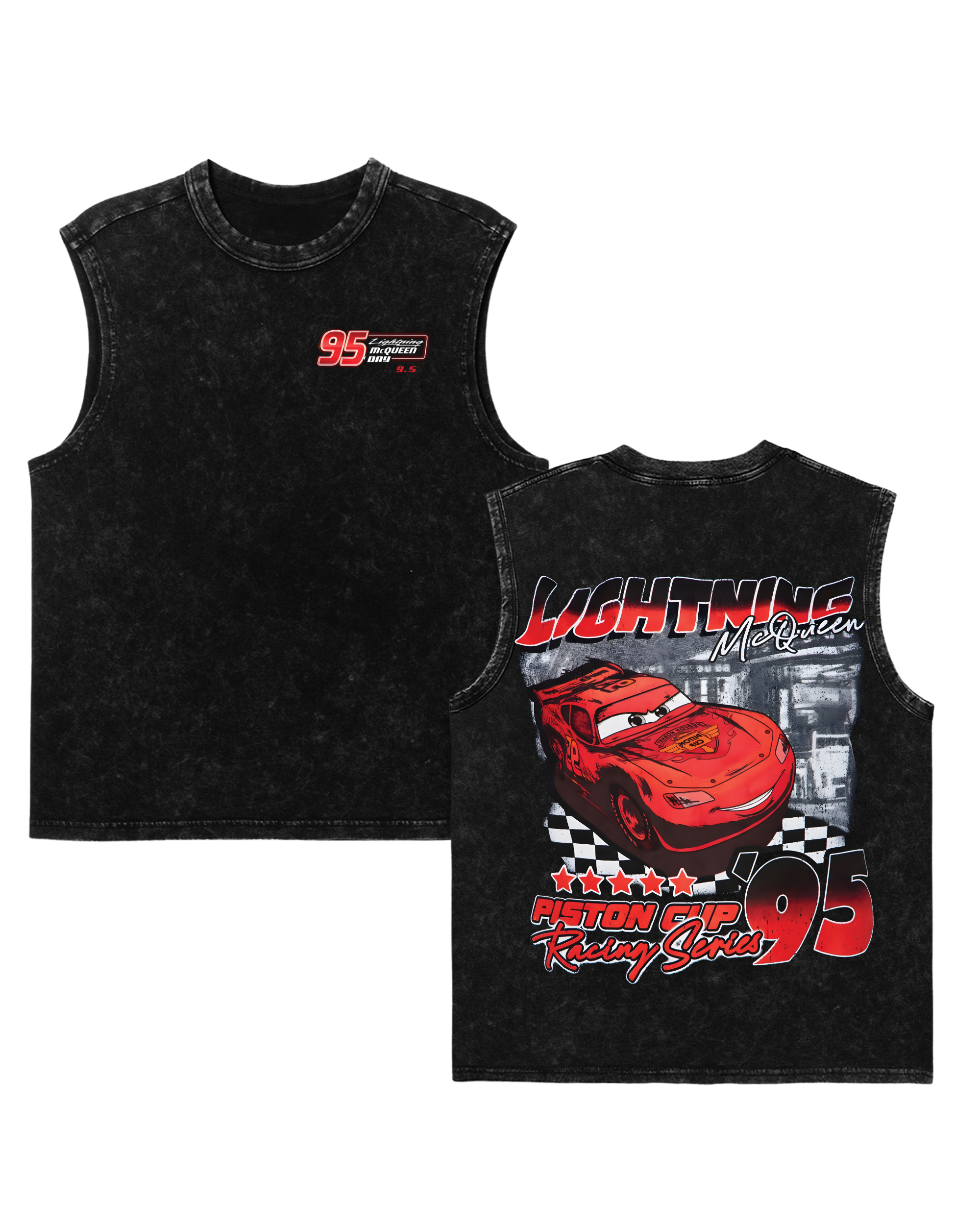 Lightning McQueen Movie Cars Retro Washed Tanktop Cotton Graphic