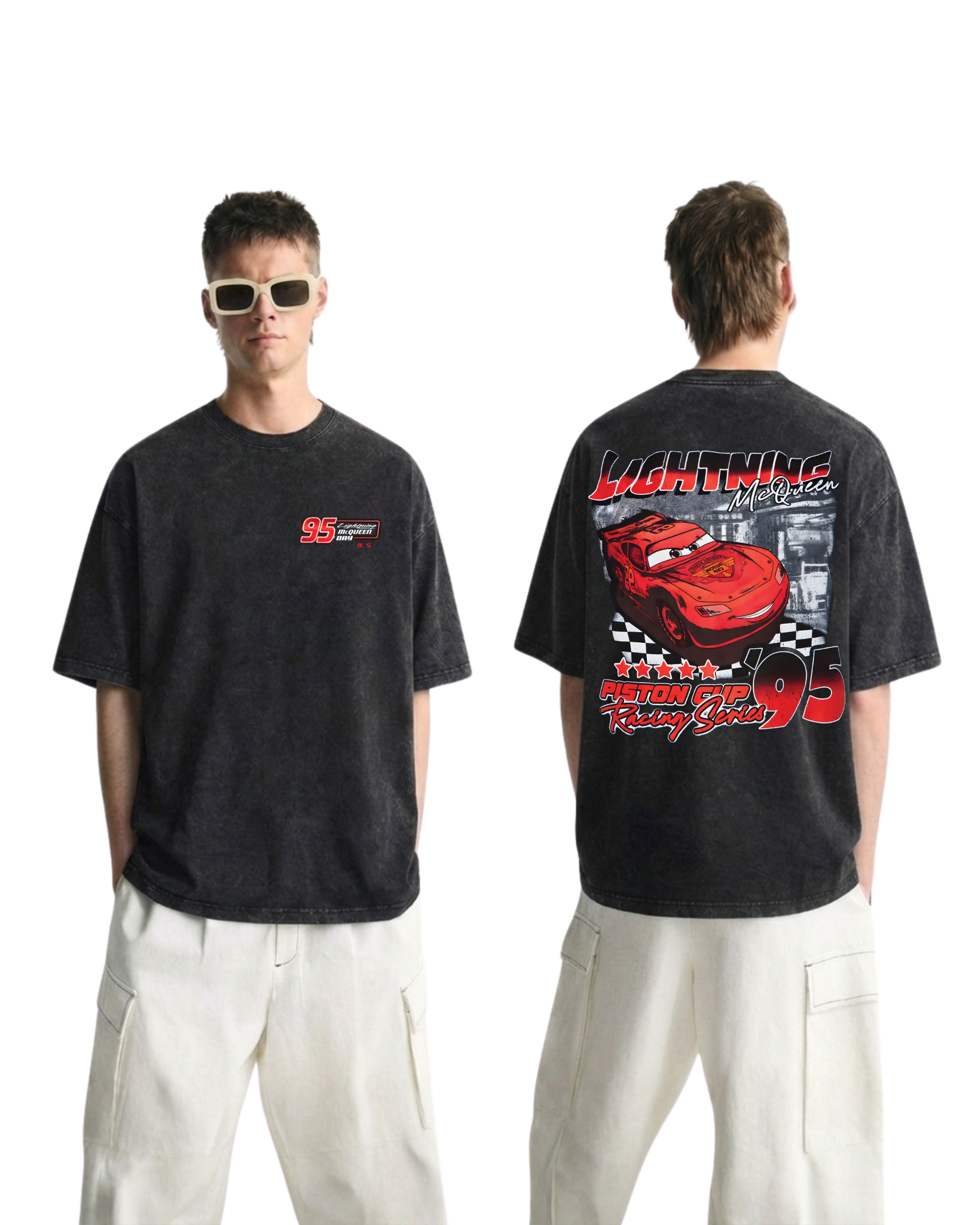 Lightning McQueen Movie Cars Retro Washed Cotton Graphic Tee