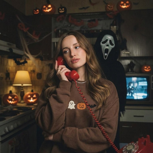 Cute Halloween Embroidery SweatShirt, Minimalist Halloween Embroidery Shirt, Spooky Season Embroidery Tee