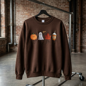 Spooky Fall Embroidered Crewneck Sweatshirt Halloween Shirt | Pumpkin Ghost Leaf Print Halloween Theme, Fall Season Wear