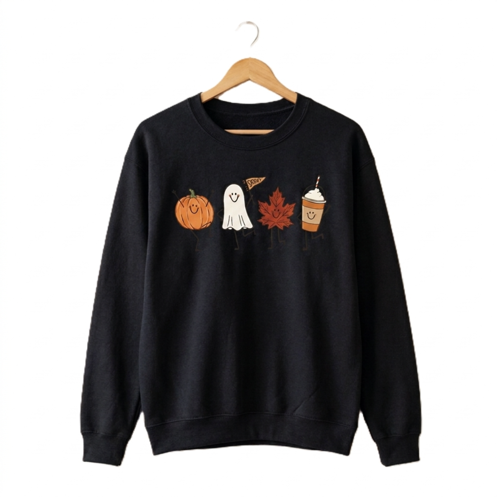 Spooky Fall Embroidered Crewneck Sweatshirt Halloween Shirt | Pumpkin Ghost Leaf Print Halloween Theme, Fall Season Wear
