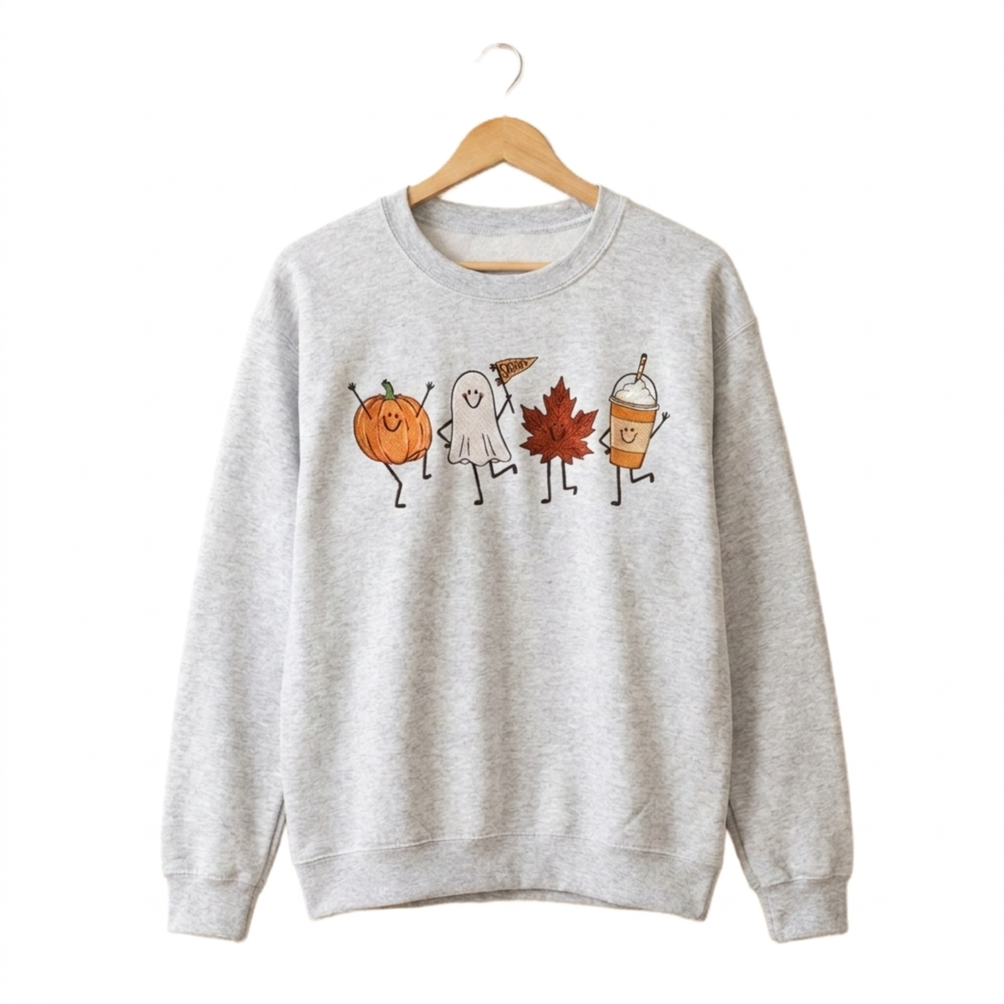 Spooky Fall Embroidered Crewneck Sweatshirt Halloween Shirt | Pumpkin Ghost Leaf Print Halloween Theme, Fall Season Wear