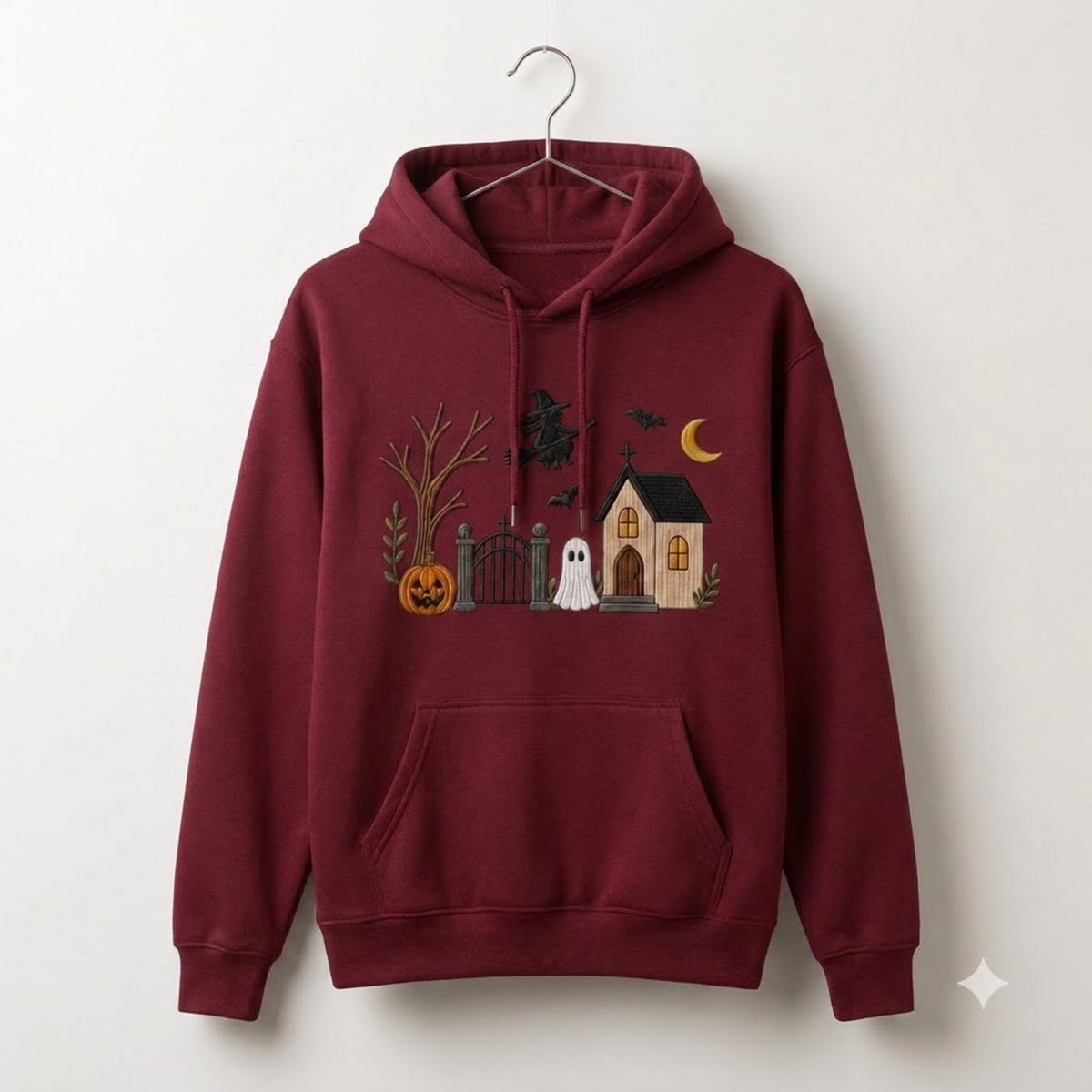 Embroidered Haunted House Hoodies, Vintage Halloween Ghost Crewneck, Spooky Season Fall Shirt, Cozy Witchy Pumpkin Gift For Her