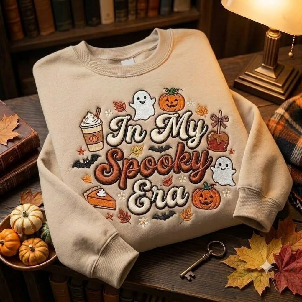 Autumn Halloween Crewneck, Embroidered Ghost Pumpkin Sweatshirt, Cozy Spooky Fall Shirt, Gift Idea
