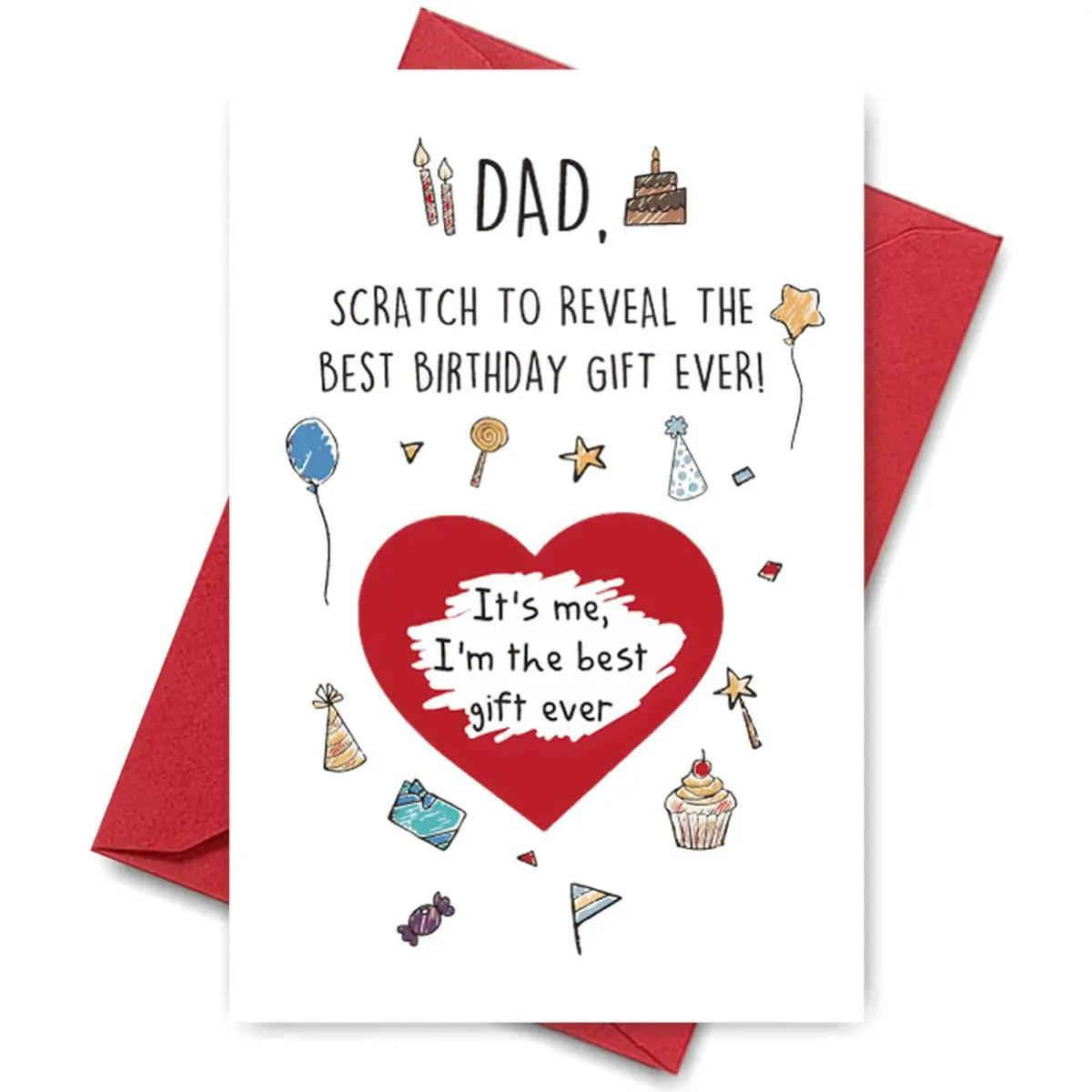 Dad Scratch & Reveal Birthday Card, 1 Count Simple Birthday Gift Card, Humorous Interactive Design Birthday Gift for Father from Kids, Funny Dad Card, Happy Birthday Dad Card, Positive Message Card, Greeting Card, Scratch Off Cards