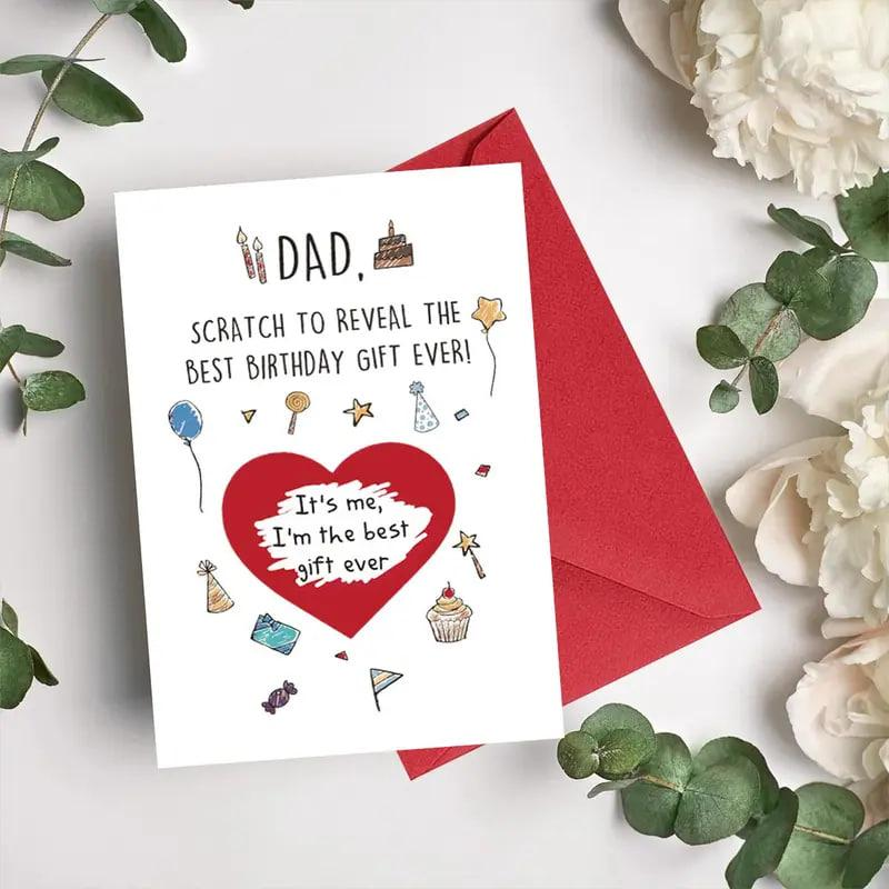 Dad Scratch & Reveal Birthday Card, 1 Count Simple Birthday Gift Card, Humorous Interactive Design Birthday Gift for Father from Kids, Funny Dad Card, Happy Birthday Dad Card, Positive Message Card, Greeting Card, Scratch Off Cards