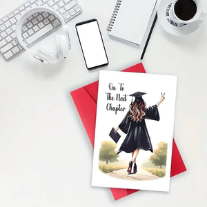 Cute Graduation Card with Envelope, Card Paper, Graduation Cap and Diploma Design, "Enter the Next Chapter" Message, Unique Message Suitable for Friends, Family, Classmates - Perfect for Graduation Party and Celebration, Special Occasion Card