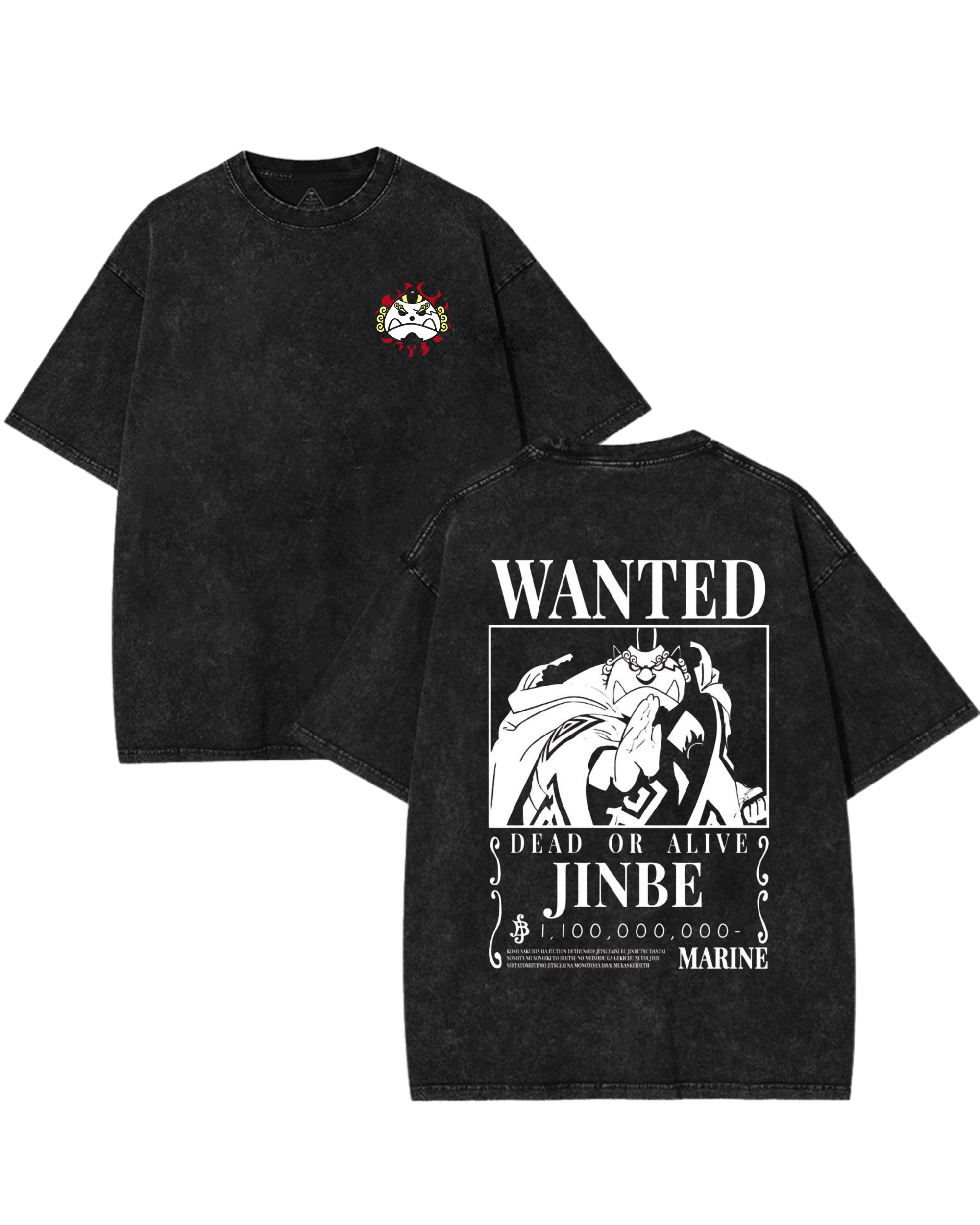 Jinbei Wanted Poster Anime One Piece Washed T-Shirt Cotton Graphic