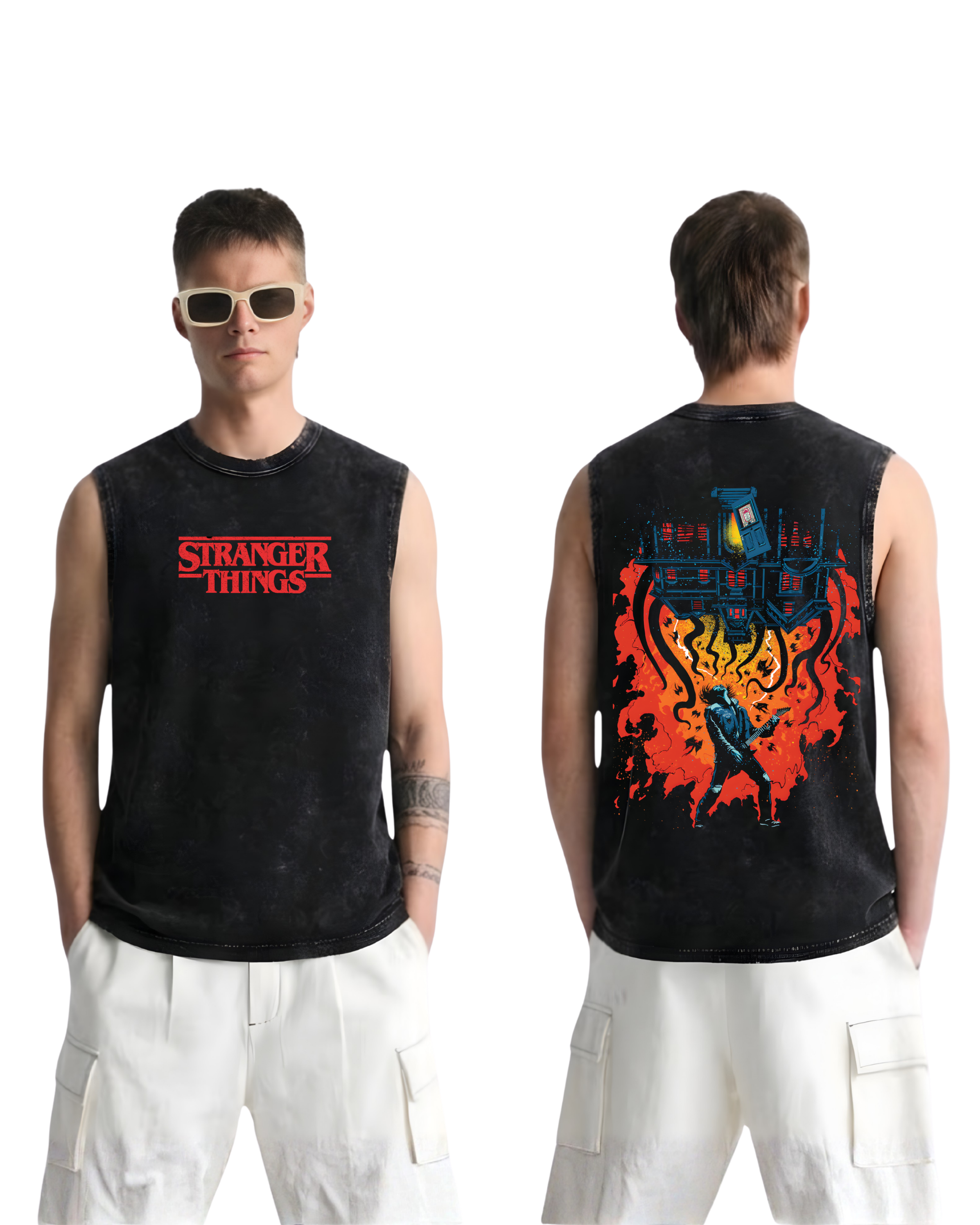 Stranger Things v2 Movie Retro Washed Tanktop Cotton Graphic