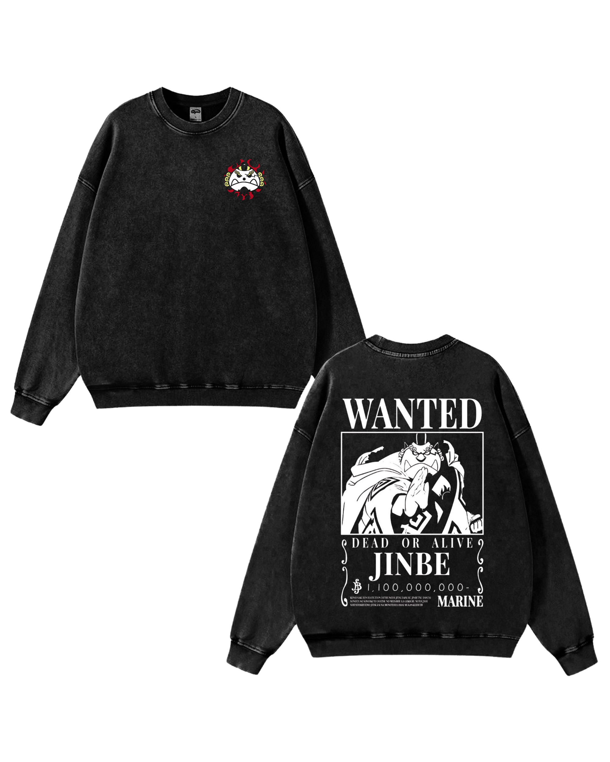 Jinbei Wanted Poster Anime One Piece Washed Sweatshirt Cotton Graphic