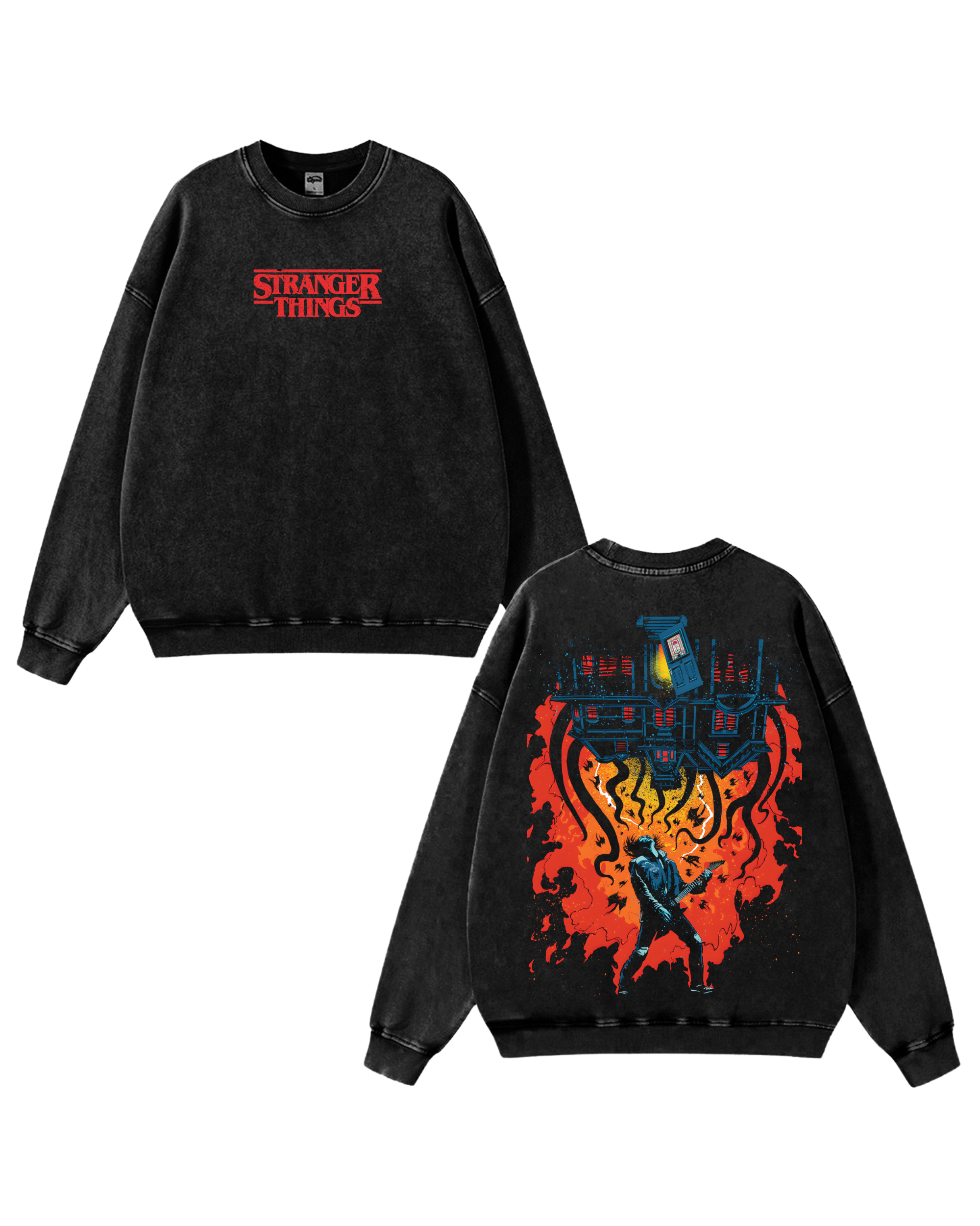 Stranger Things v2 Movie Retro Washed Sweatshirt Cotton Graphic