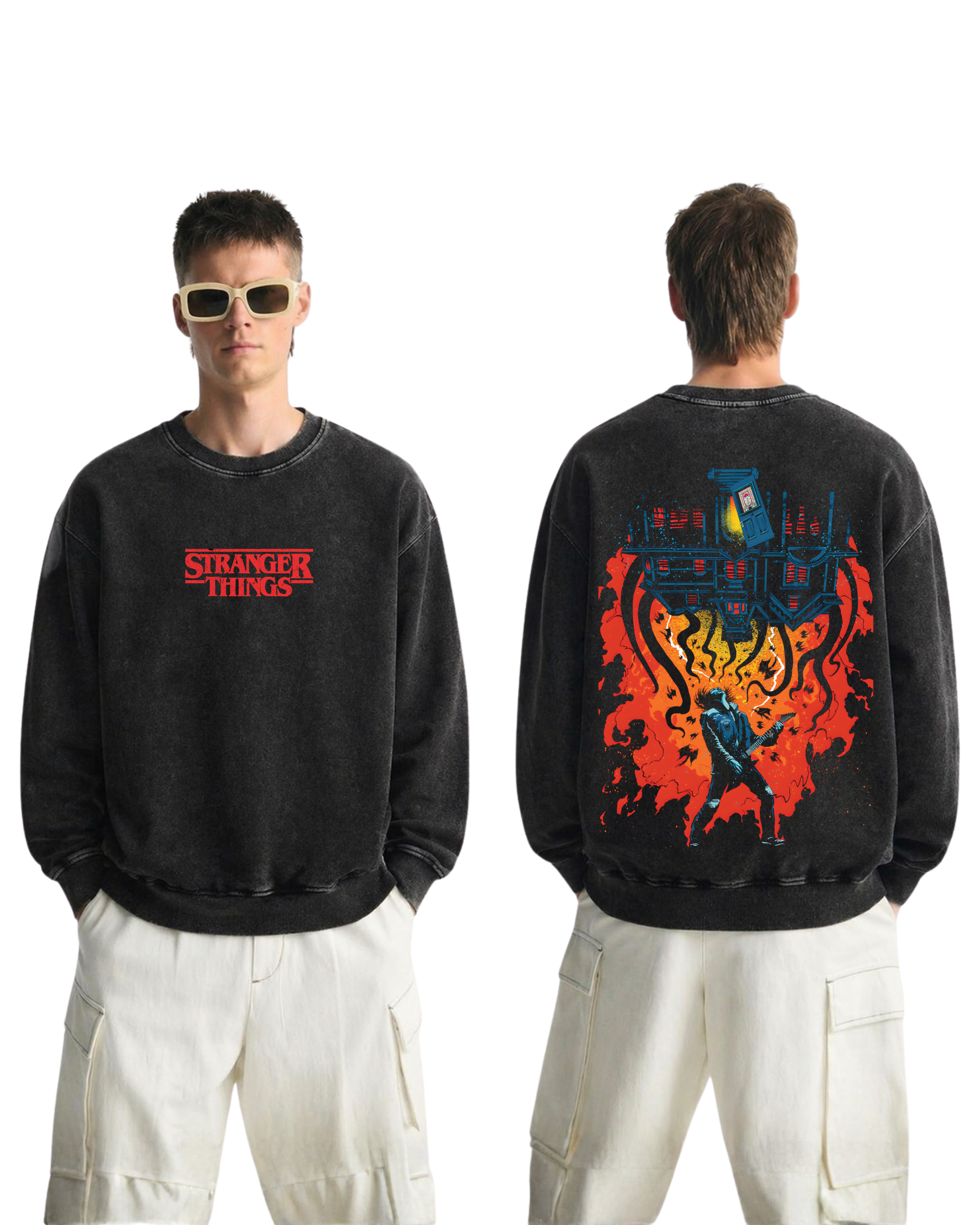 Stranger Things v2 Movie Retro Washed Sweatshirt Cotton Graphic