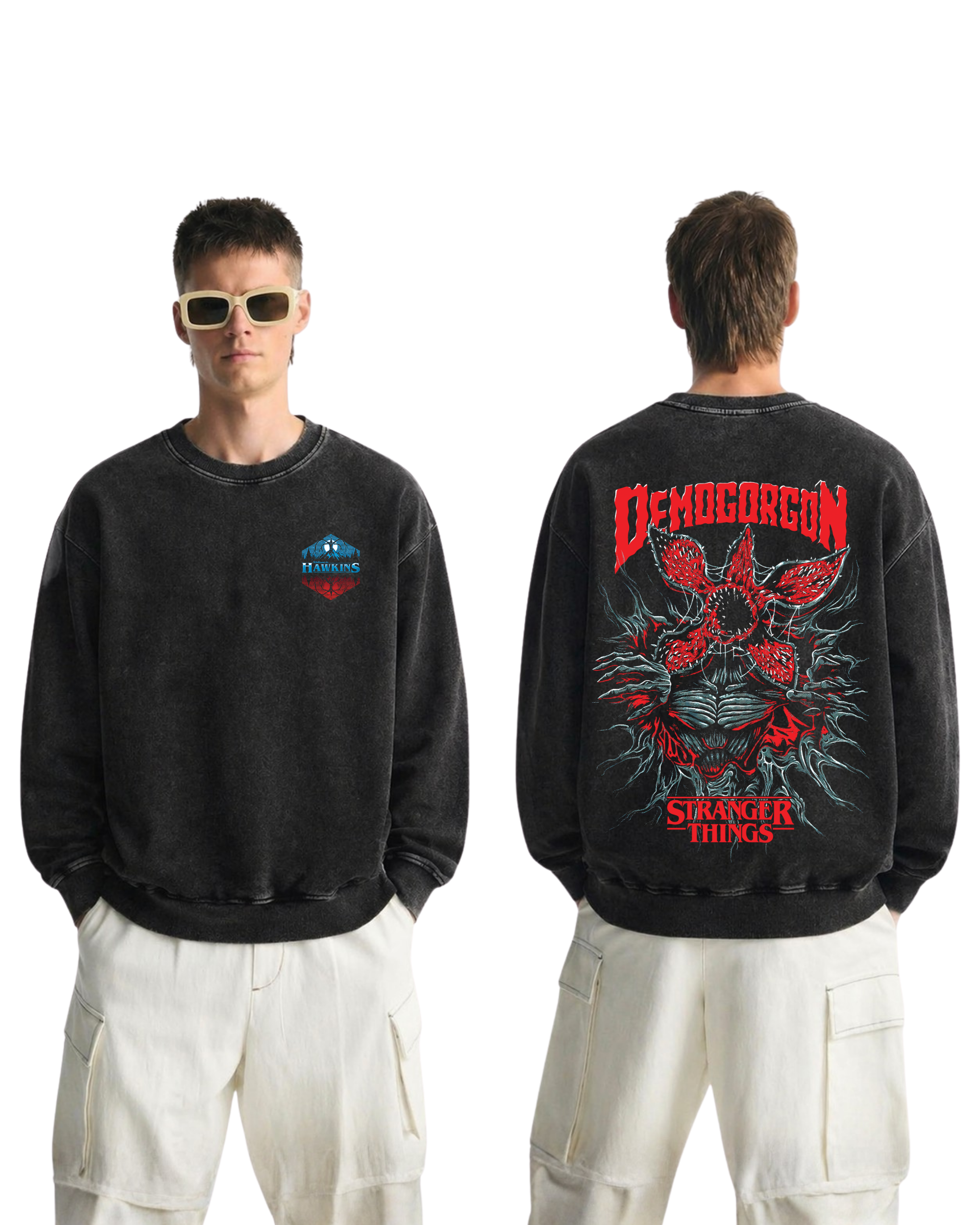 Stranger Things Movie Retro Washed Sweatshirt Cotton Graphic