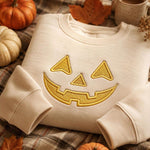 Embroidered Spooky Pumpkin Sweatshirt, Halloween Crewneck, Jack O Lantern Face Shirt, Black Fall Outfit, October Gift