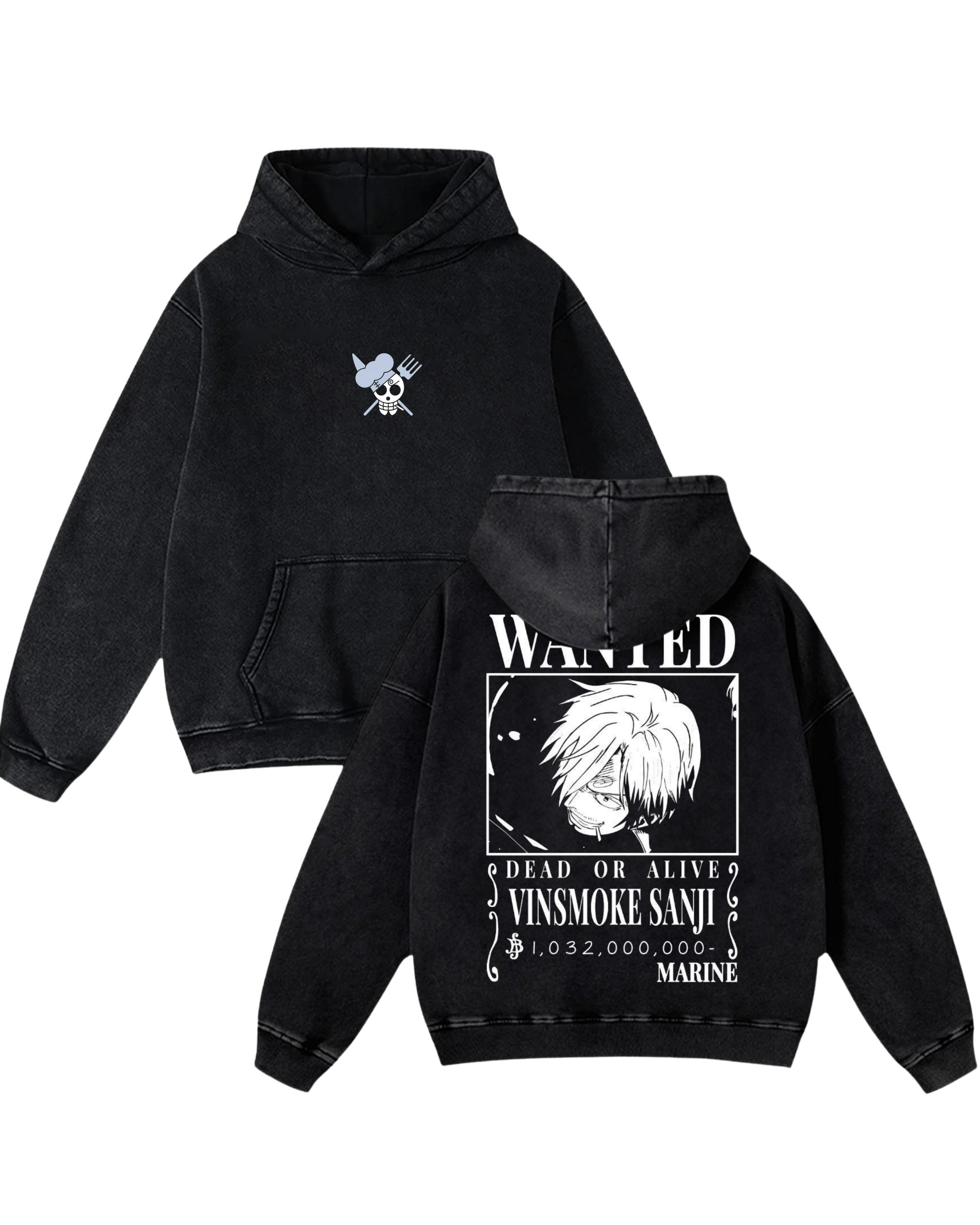 Sanji Wanted Poster Anime One Piece Washed Hoodie Cotton Graphic