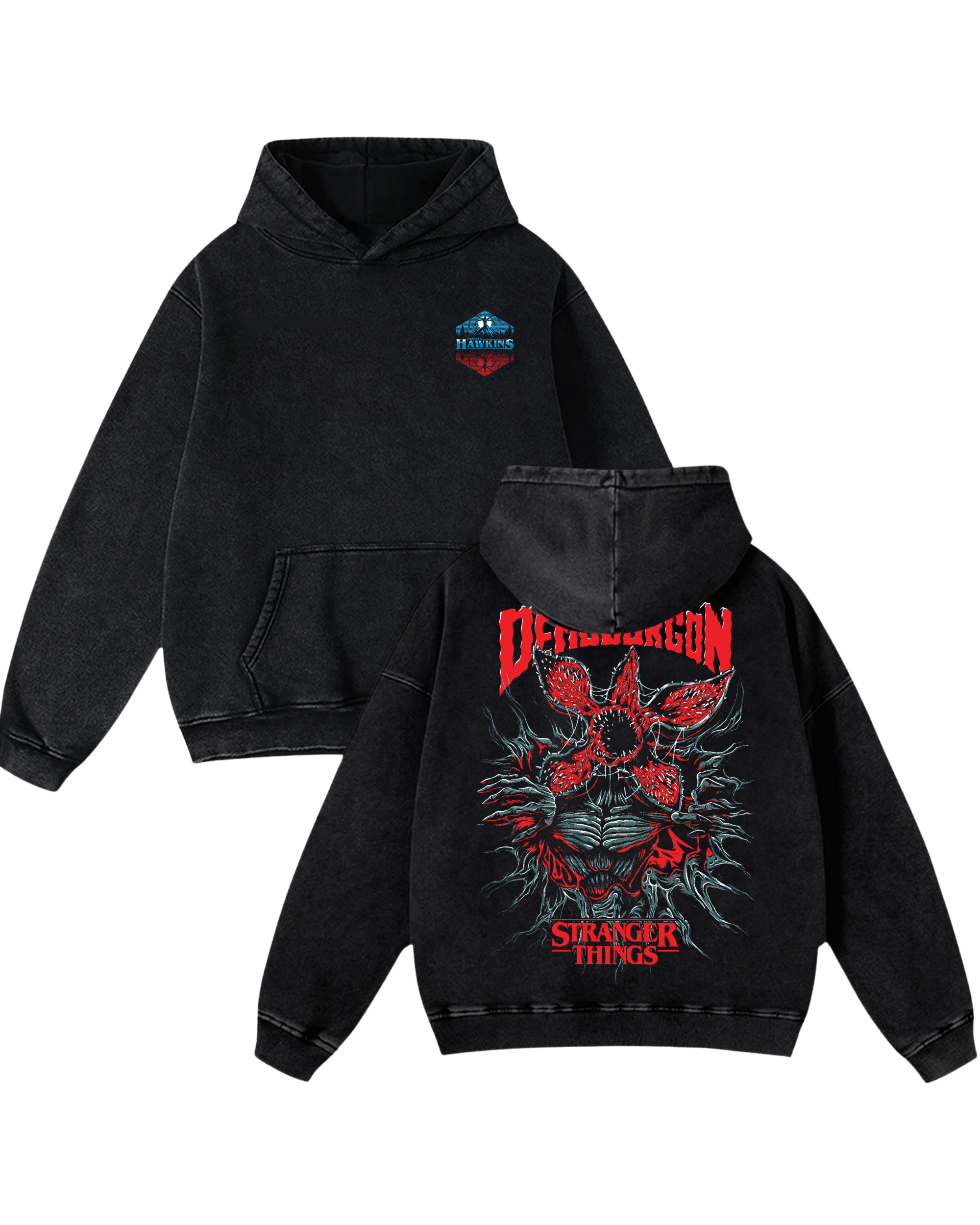 Stranger Things Movie Retro Washed Hoodie Cotton Graphic