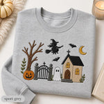 Embroidered Haunted House Sweatshirt, Vintage Halloween Ghost Crewneck, Spooky Season Fall Shirt, Cozy Witchy Pumpkin Gift For Her