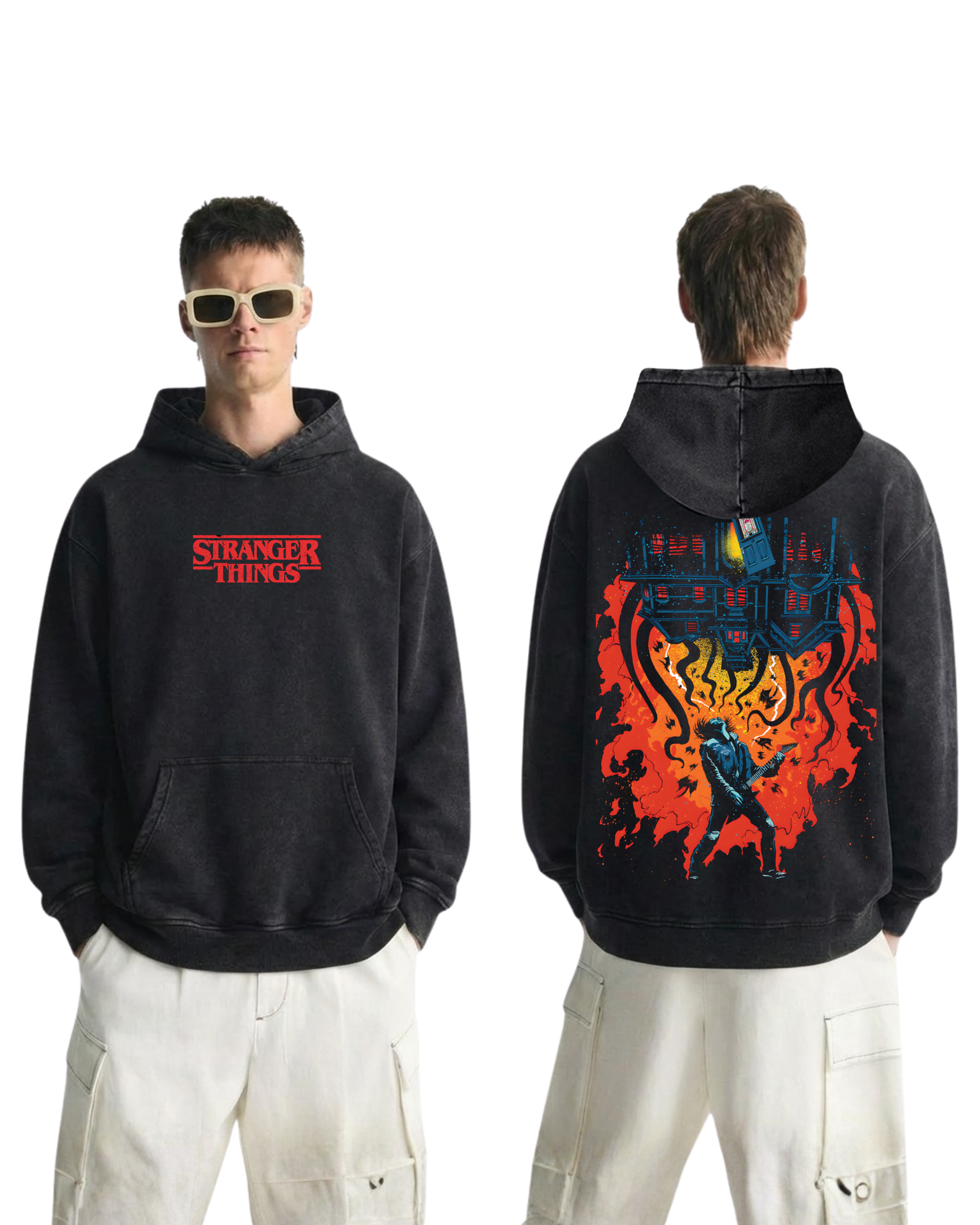 Stranger Things v2 Movie Retro Washed Hoodie Cotton Graphic