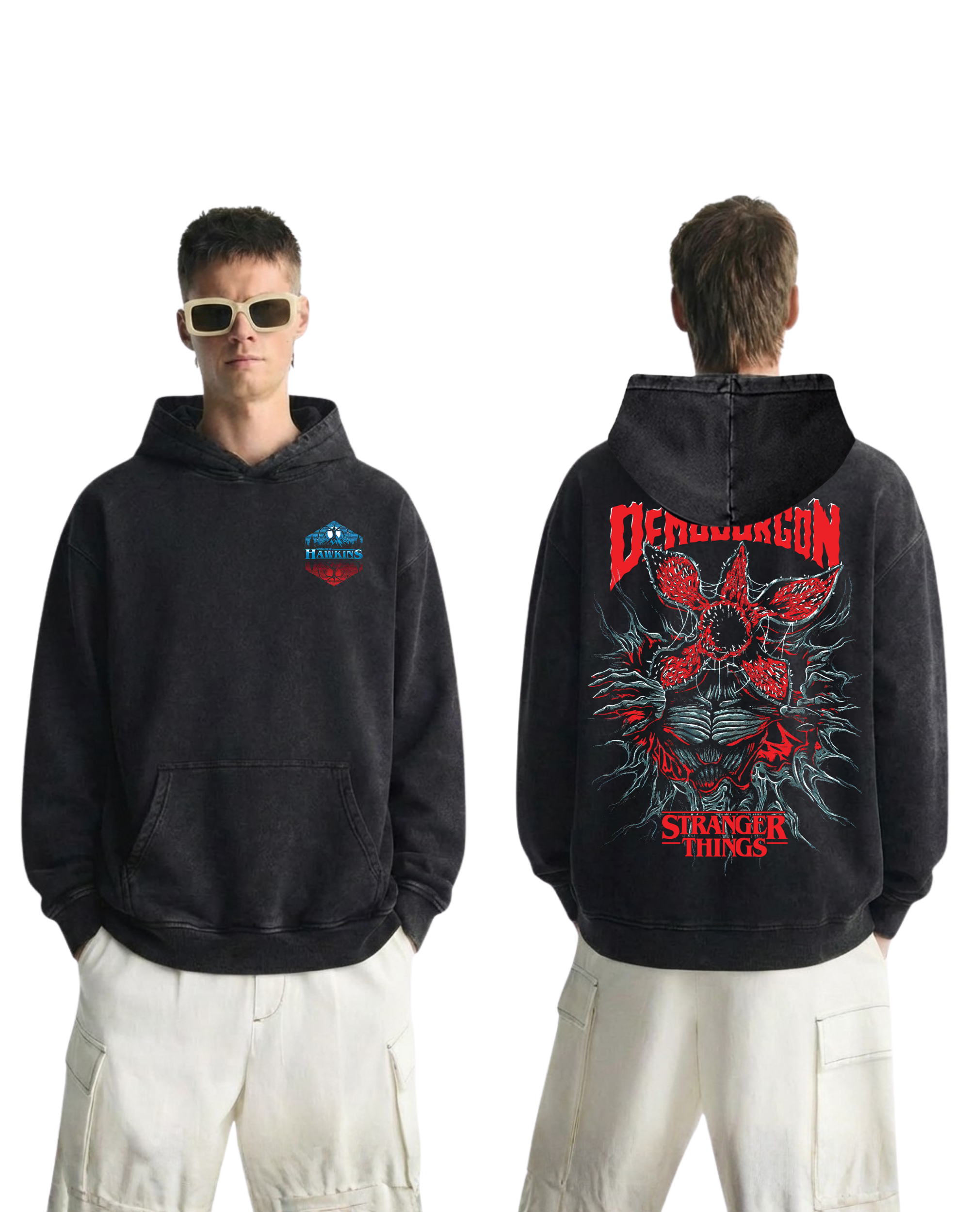 Stranger Things Movie Retro Washed Hoodie Cotton Graphic