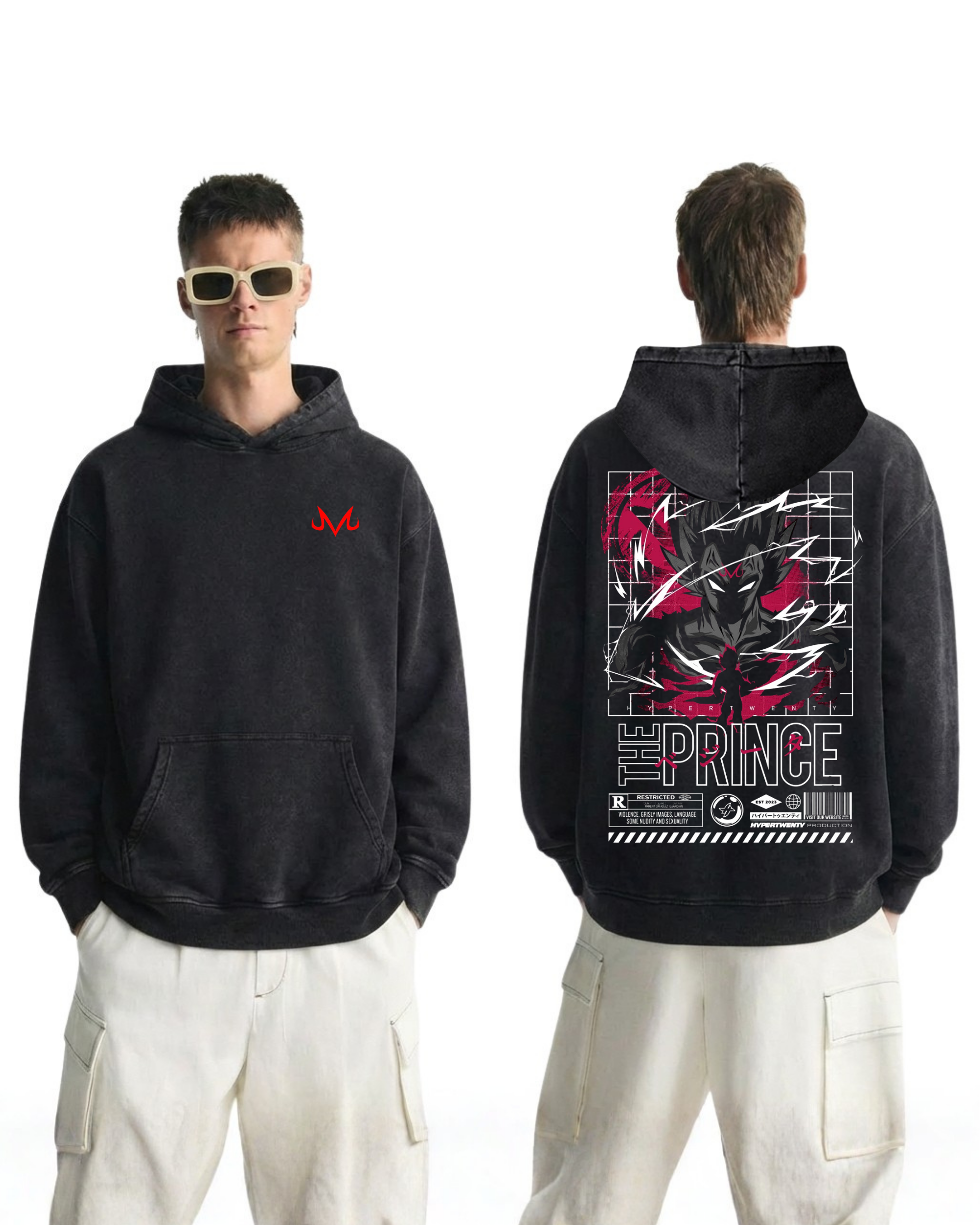 Majin Vegeta v2 Dragon Ball Z Anime Washed Hoodie Cotton Graphic