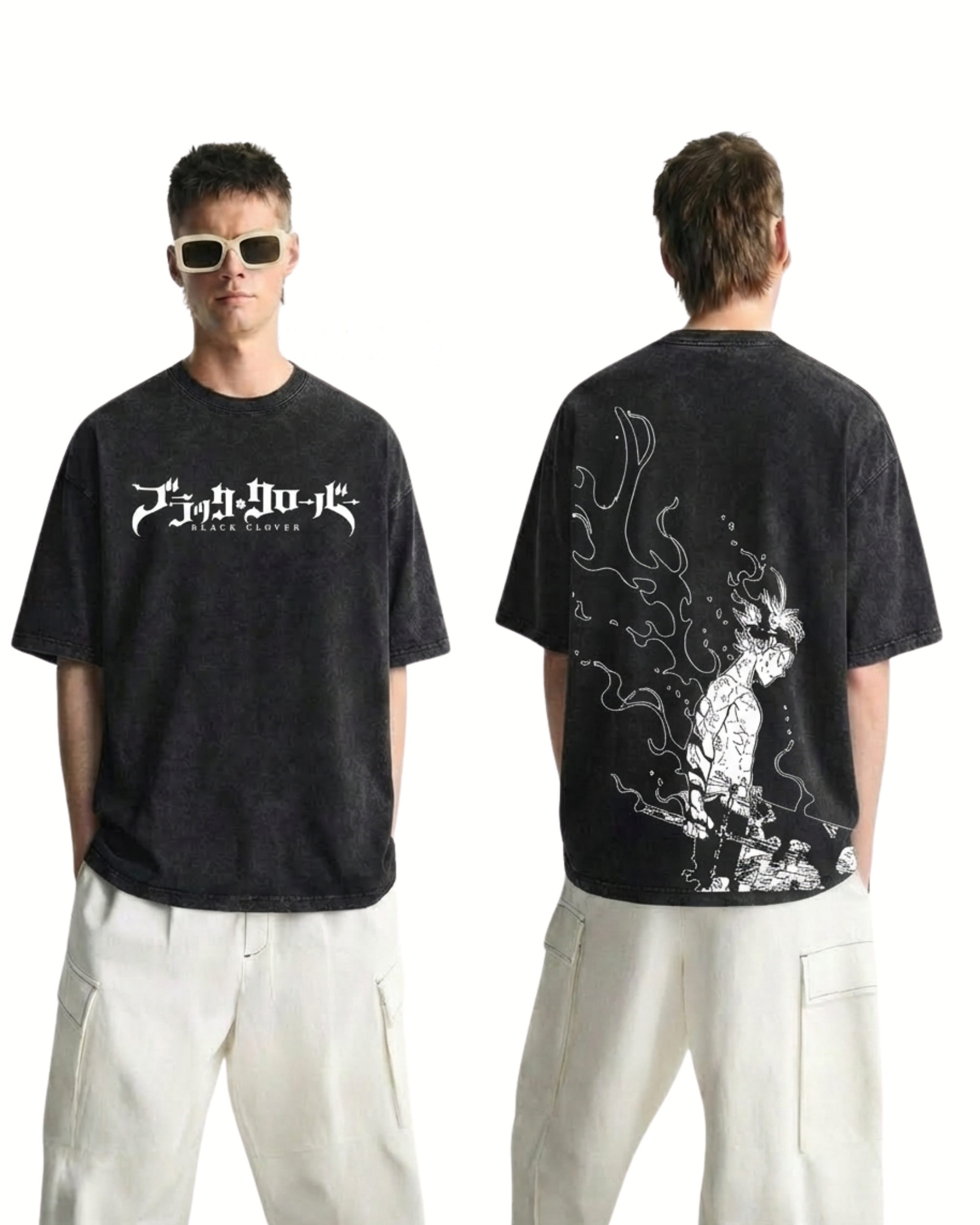 Retro Style Asta Anime Black Clover Washed Cotton Graphic Tee