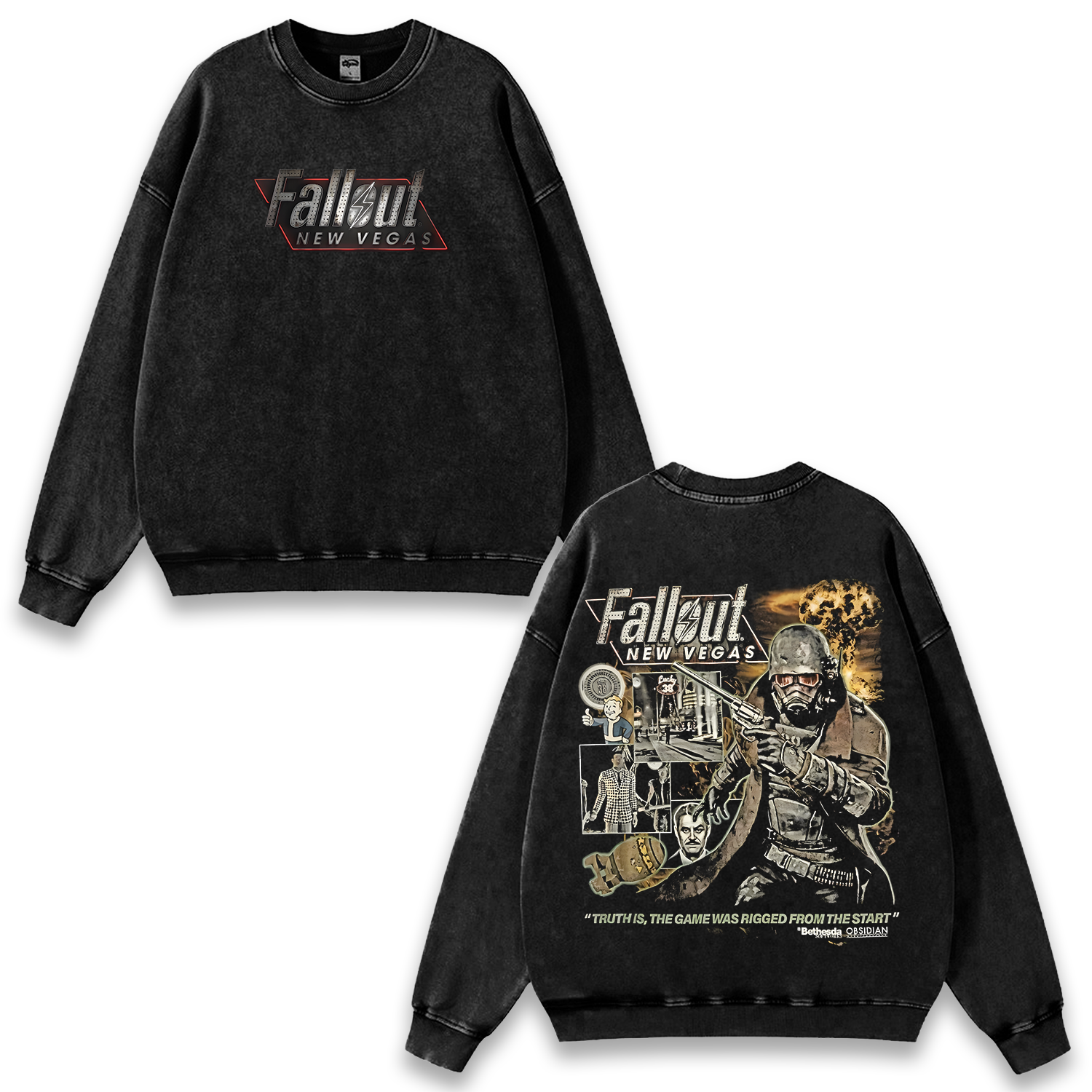 Fallout New Vegas Wash Sweatshirt Graphic Game Streetwear v1