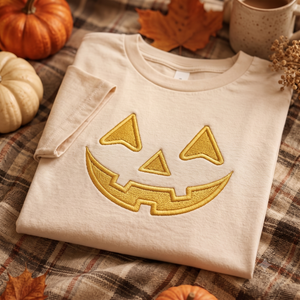 Embroidered Spooky Pumpkin T-Shirt, Halloween Crewneck, Jack O Lantern Face Shirt, Black Fall Outfit, October Gift